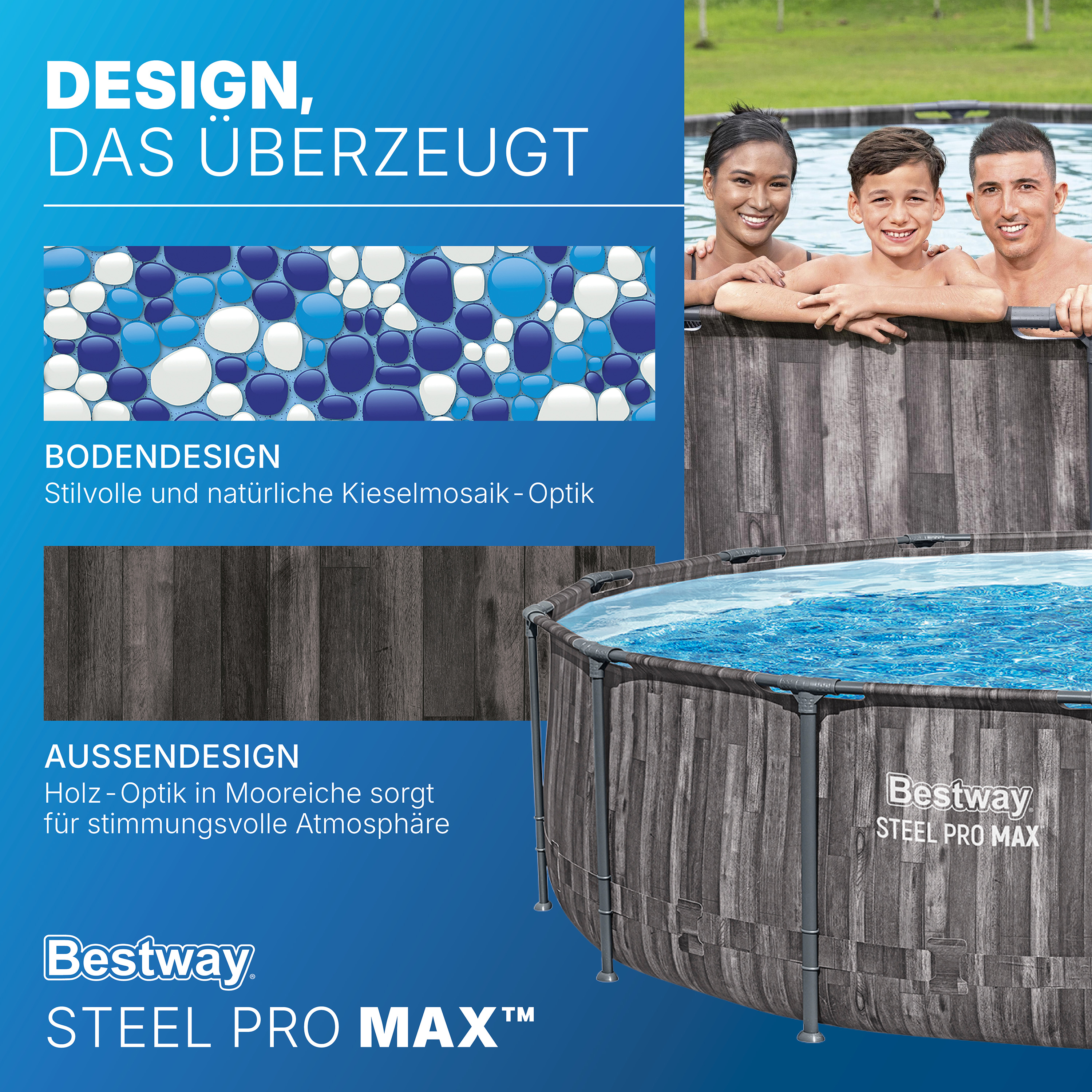 Steel Pro MAX™ Frame Pool Komplett Set mit Filterpumpe Ø 427 x 107 cm, Holz-Optik (Mooreiche), rund