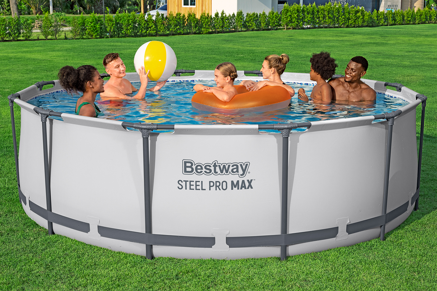 Steel Pro MAX™ Frame Pool Set mit Filterpumpe Ø 366 x 100 cm, lichtgrau, rund