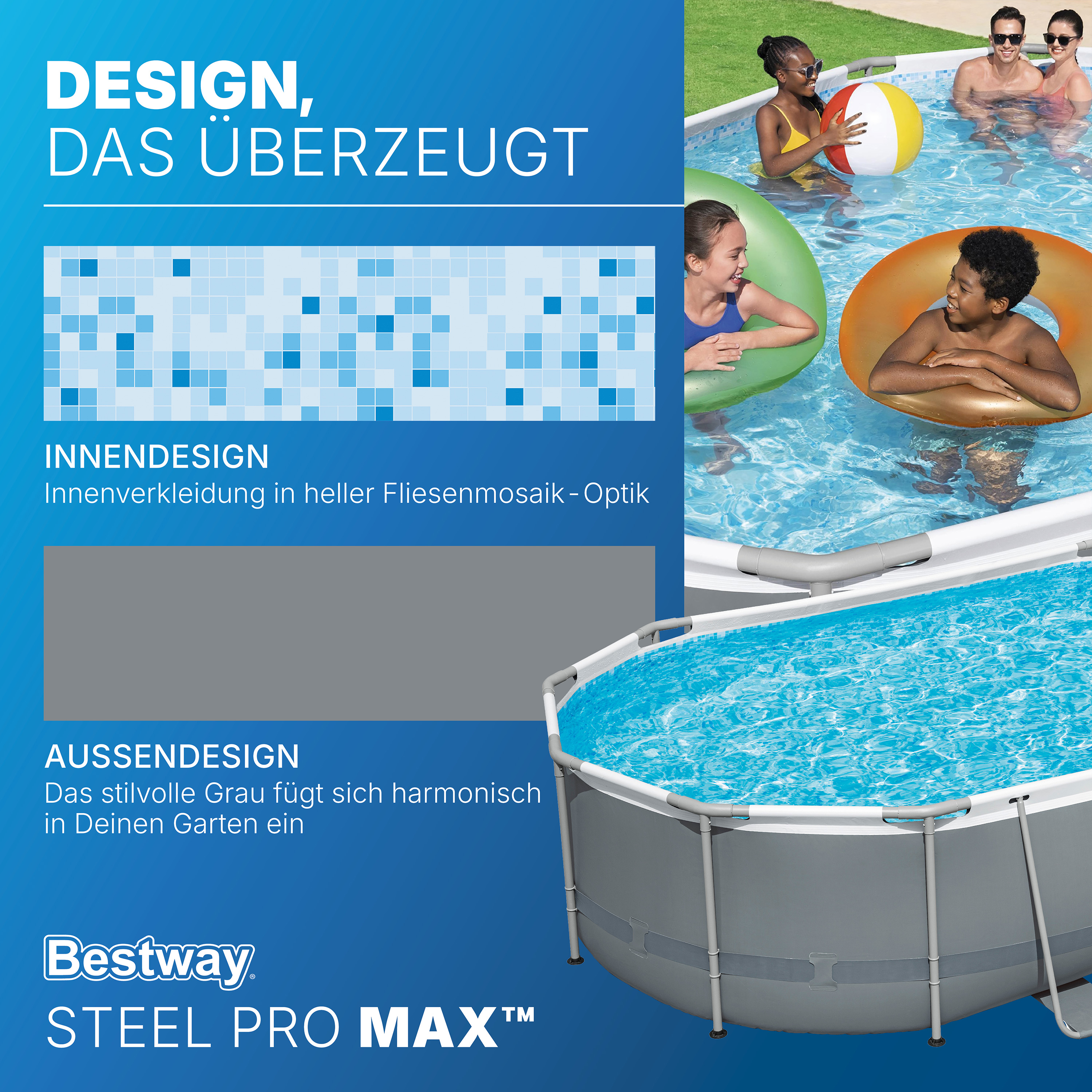 Steel Pro MAX™ Frame Pool Komplett Set mit Filterpumpe 488 x 305 x 107 cm, grau, oval
