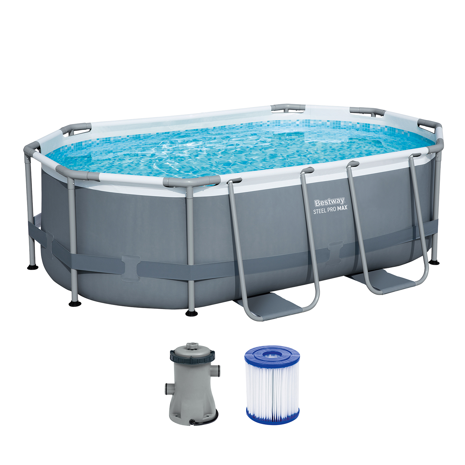 Steel Pro MAX™ Frame Pool Set mit Filterpumpe 305 x 200 x 84 cm, grau, oval