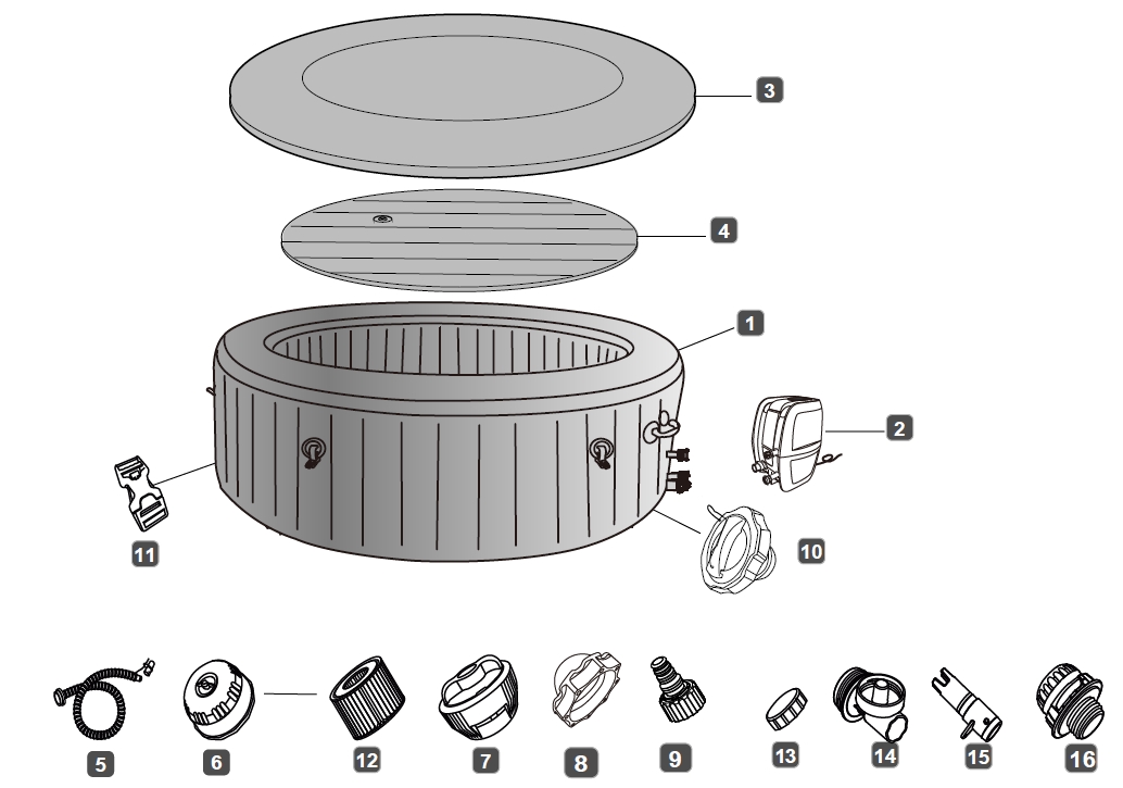 Bestway® Spare Part Leatheroid cover (grey) for LAY-Z-SPA® Baja AirJet™ Whirlpool Ø 175x66 cm, round Bestway® Spare Part Leatheroid cover (grey) for LAY-Z-SPA® Baja AirJet™ Whirlpool Ø 175x66 cm, round