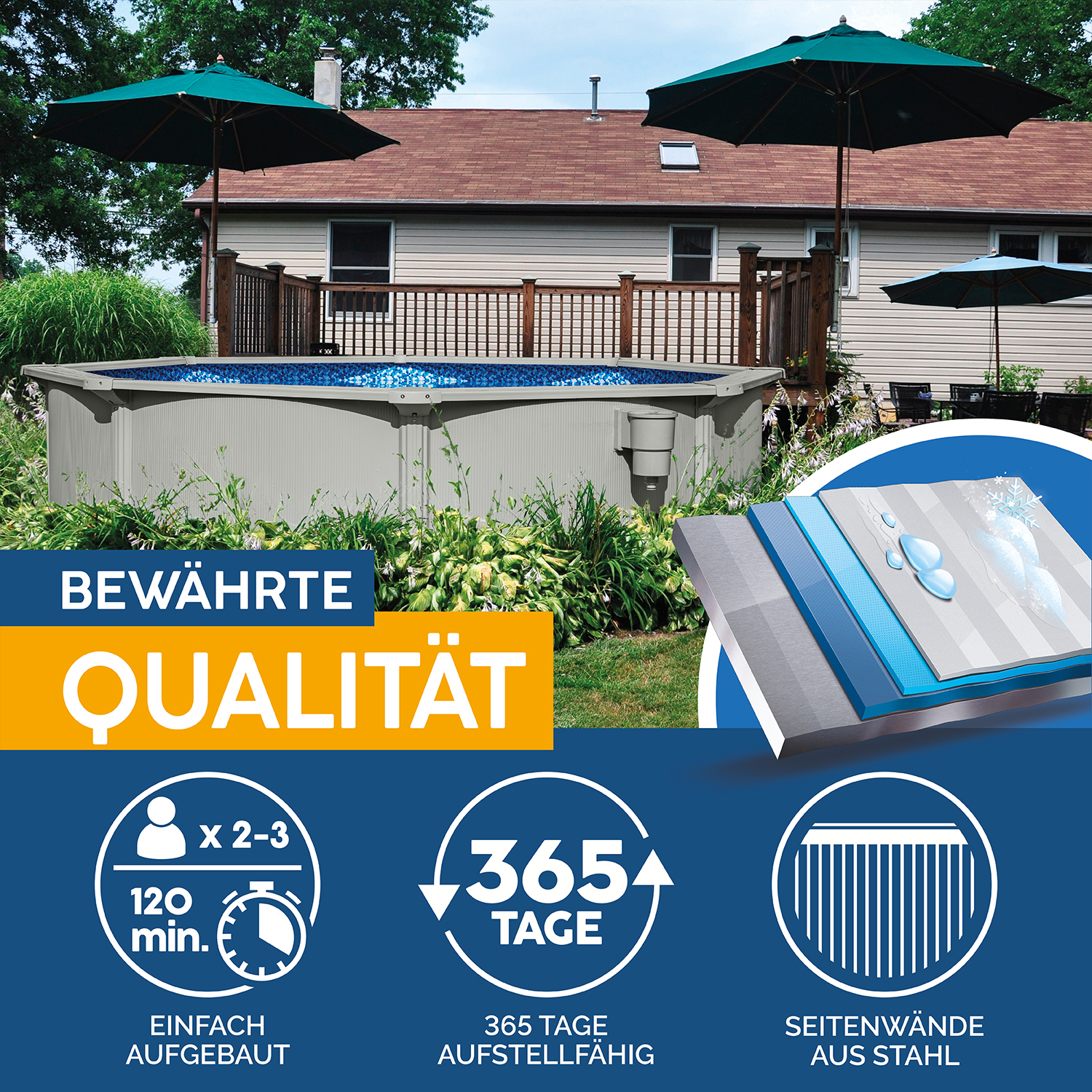 Hydrium™ Stahlwandpool Komplett-Set mit Sandfilteranlage Ø 360 x 120 cm , granitgrau, rund Hydrium™ Stahlwandpool Komplett-Set mit Sandfilteranlage Ø 360 x 120 cm , granitgrau, rund