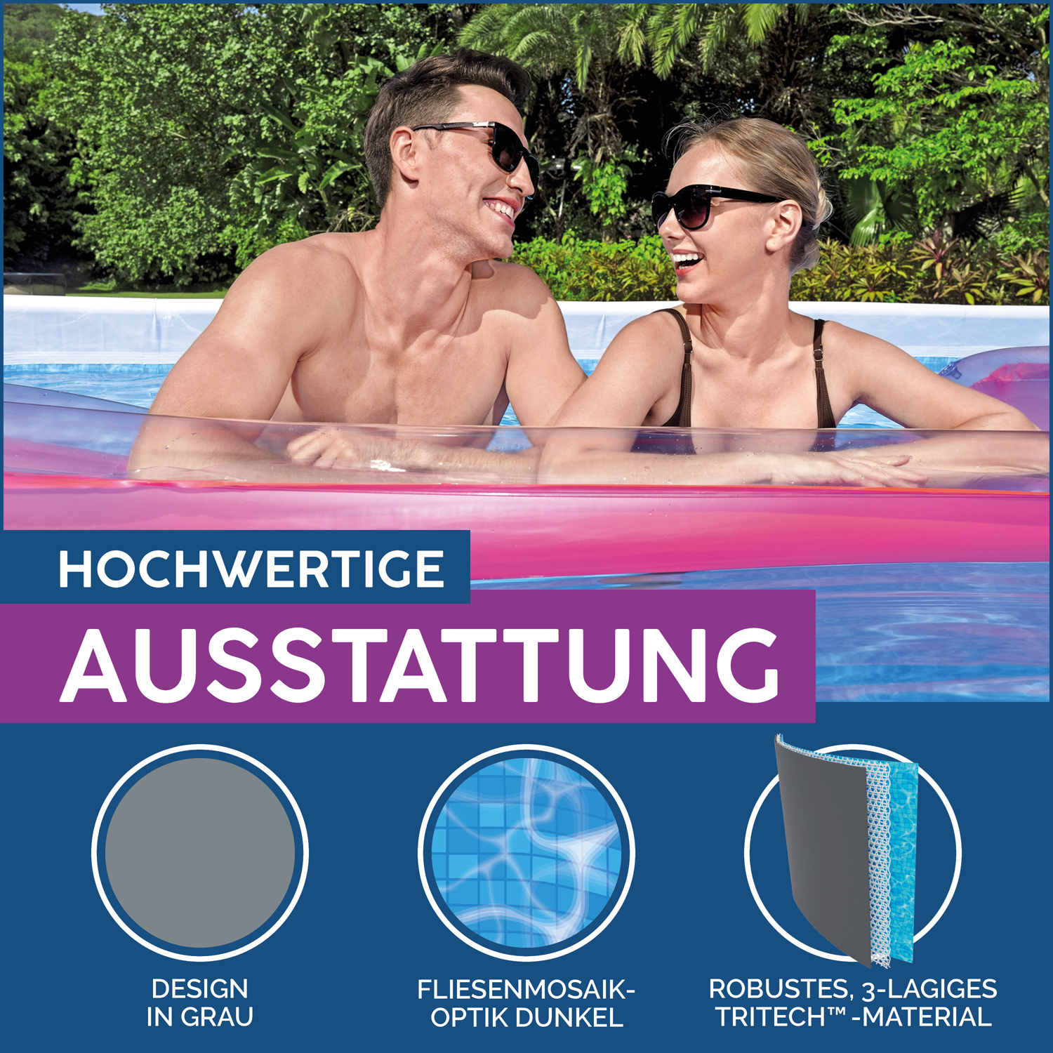 Power Steel™ Frame Pool Komplett-Set mit Filterpumpe 549 x 274 x 122 cm, grau, eckig