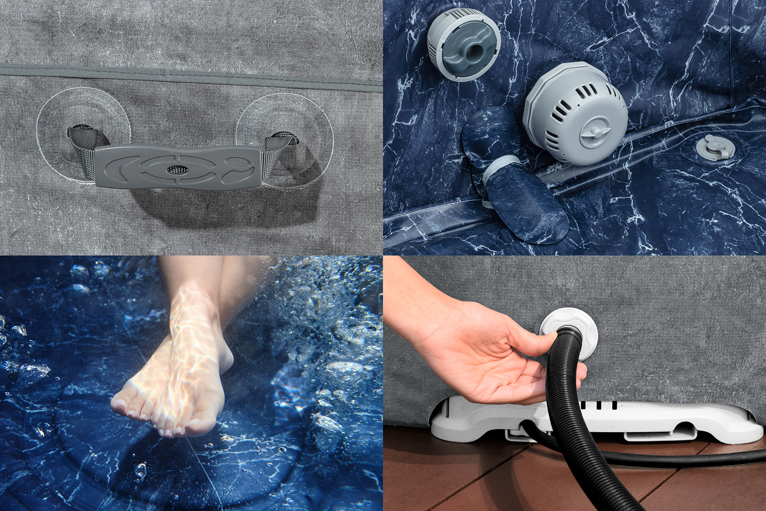LAY-Z-SPA® Whirlpool Carrara AirJet™ mit App-Steuerung, Schaumstoffpaneele, für 6 Personen, Ø 170 x 65 cm, Alabaster-Optik