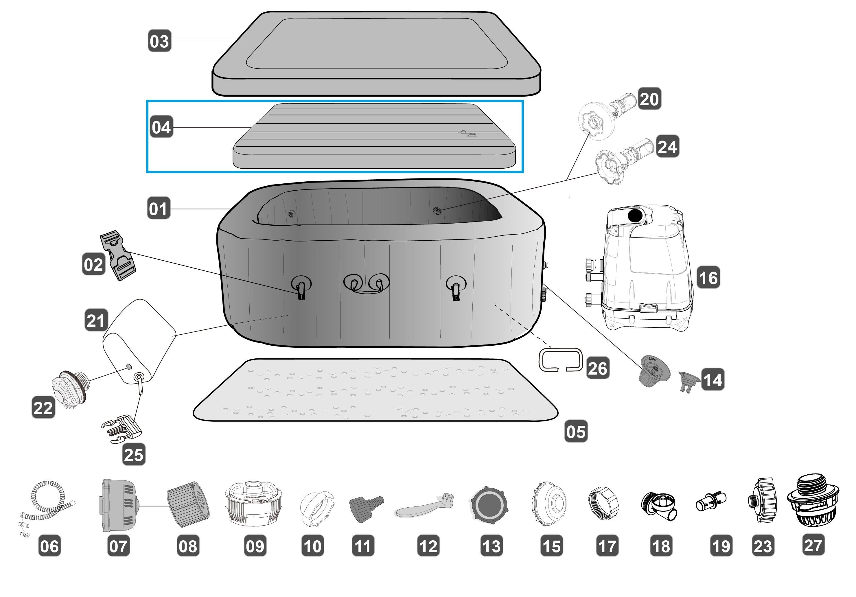 Bestway® Spare Part Inflatable cushion for the cover of LAY-Z-SPA® HydroJetPro™ whirlpools 201x201x80 cm