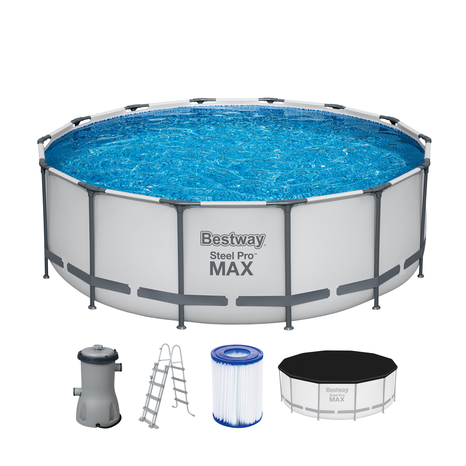 Steel Pro MAX™ Frame Pool Komplett-Set mit Filterpumpe Ø 427 x 122 cm, lichtgrau, rund