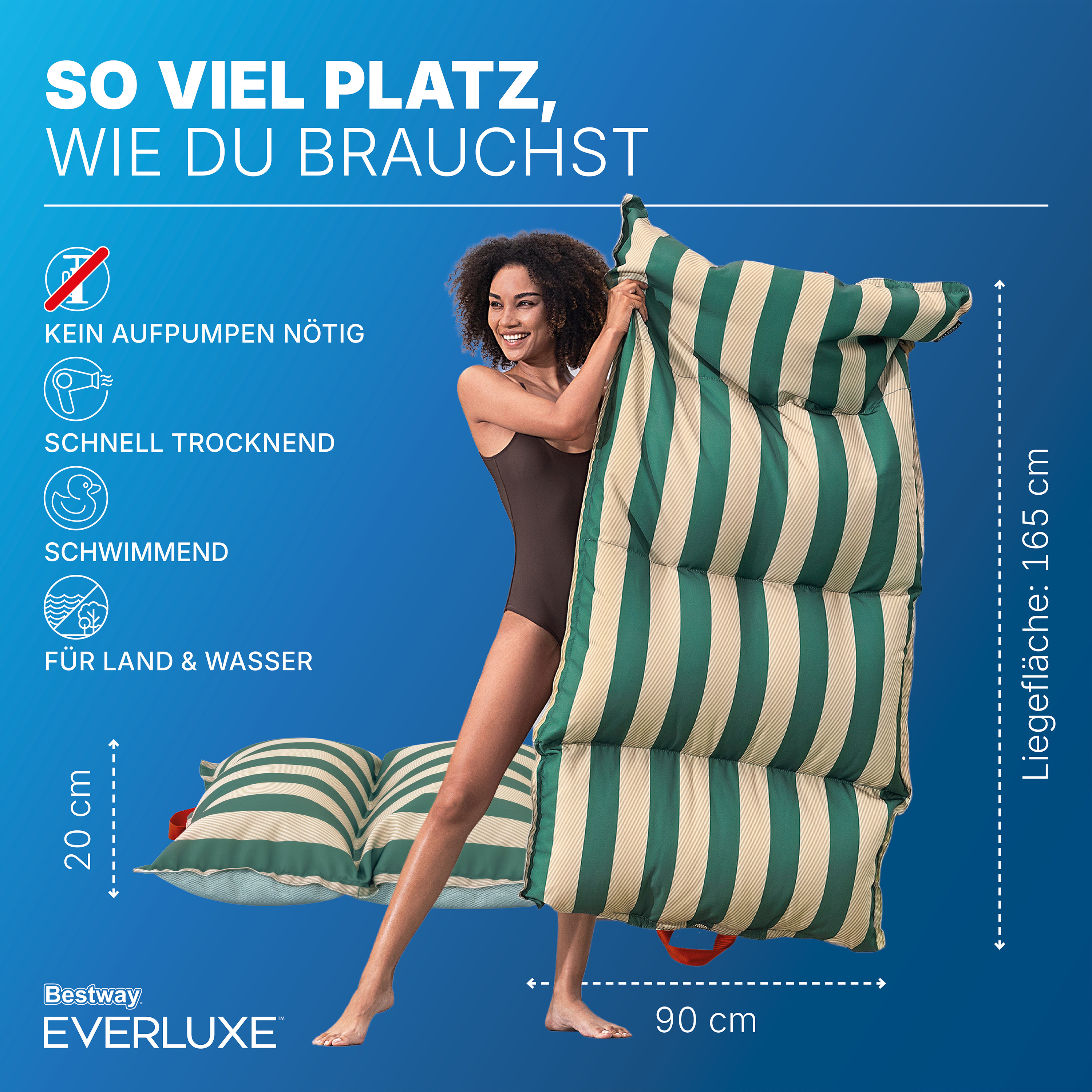 Everluxe™ Poolliege mit Textiloberfläche und EPS-Perlen-Füllung, 183 x 90 x 20 cm