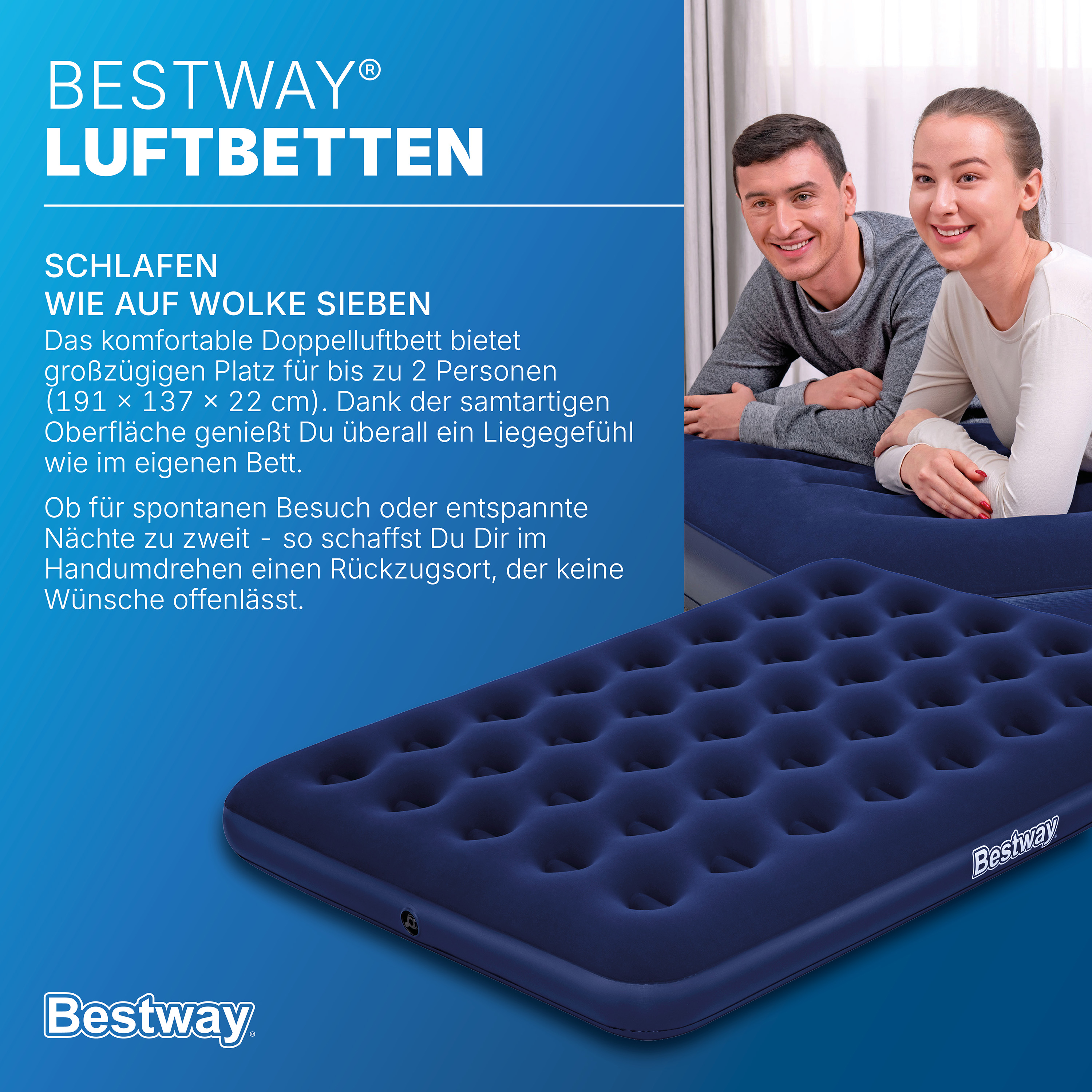 Doppelluftbett mit externer Elektropumpe 191 x 137 x 22 cm