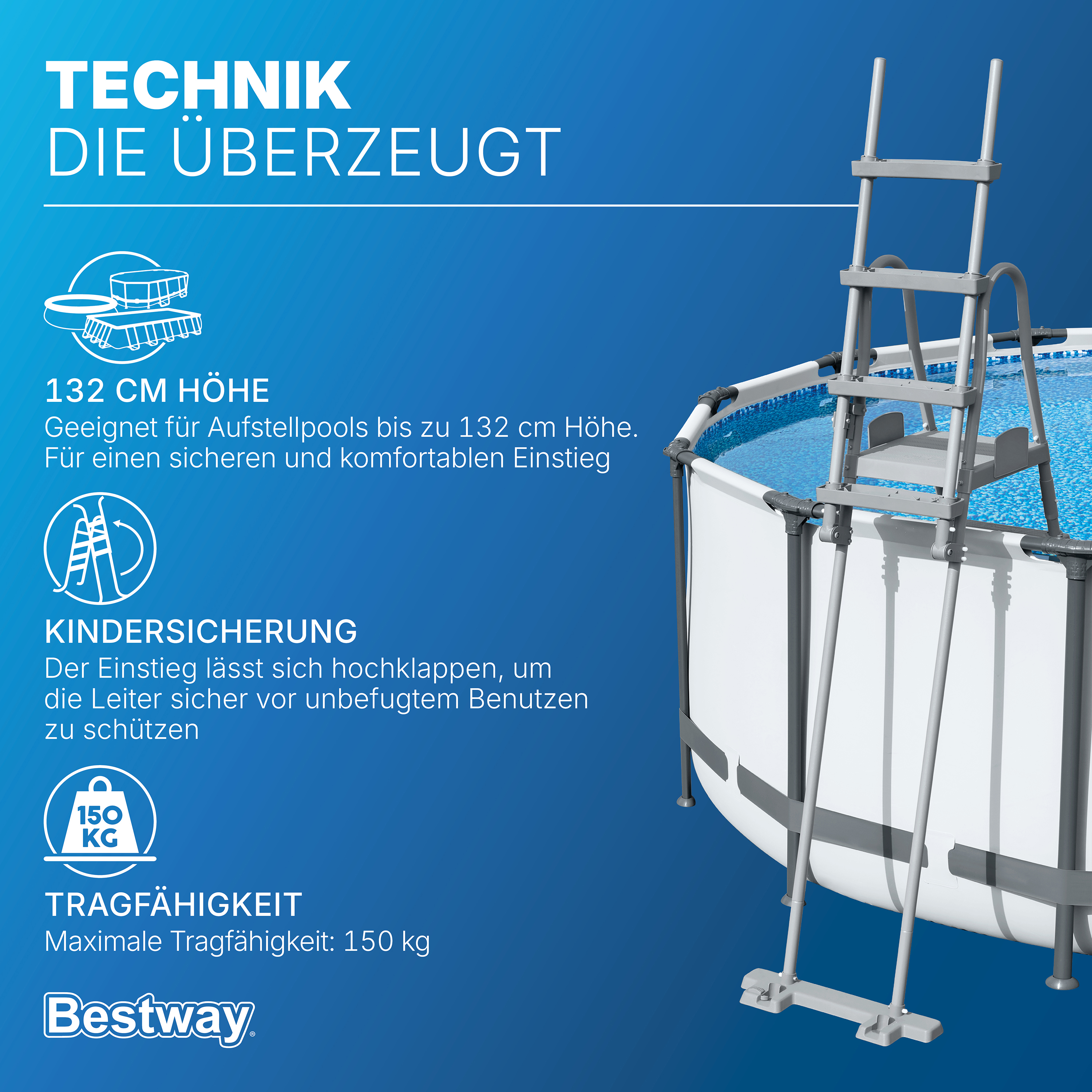 Bestway® Galvanisierte Premium-Poolleiter 132 cm Bestway® Galvanisierte Premium-Poolleiter 132 cm