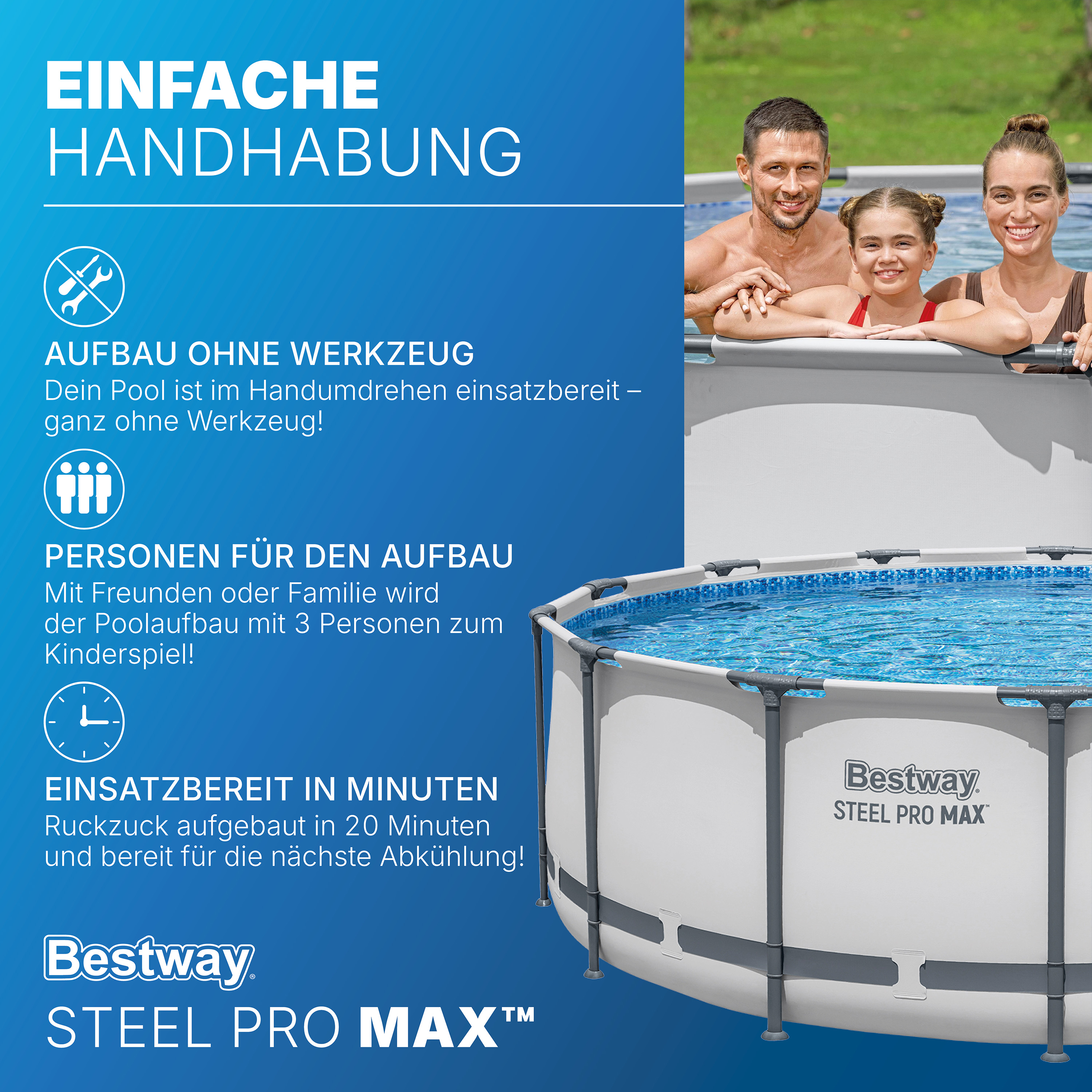Steel Pro MAX™ Frame Pool Komplett Set mit Filterpumpe Ø 427 x 122 cm, lichtgrau, rund