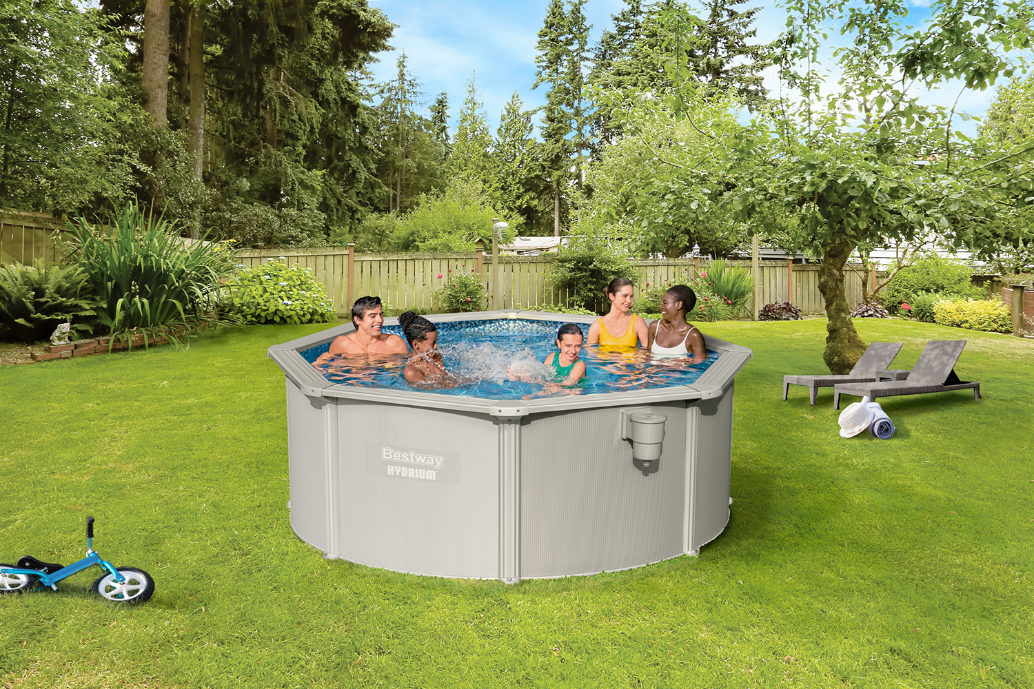 Hydrium™ Stahlwandpool Komplett-Set mit Sandfilteranlage Ø 300 x 120 cm, granitgrau, rund