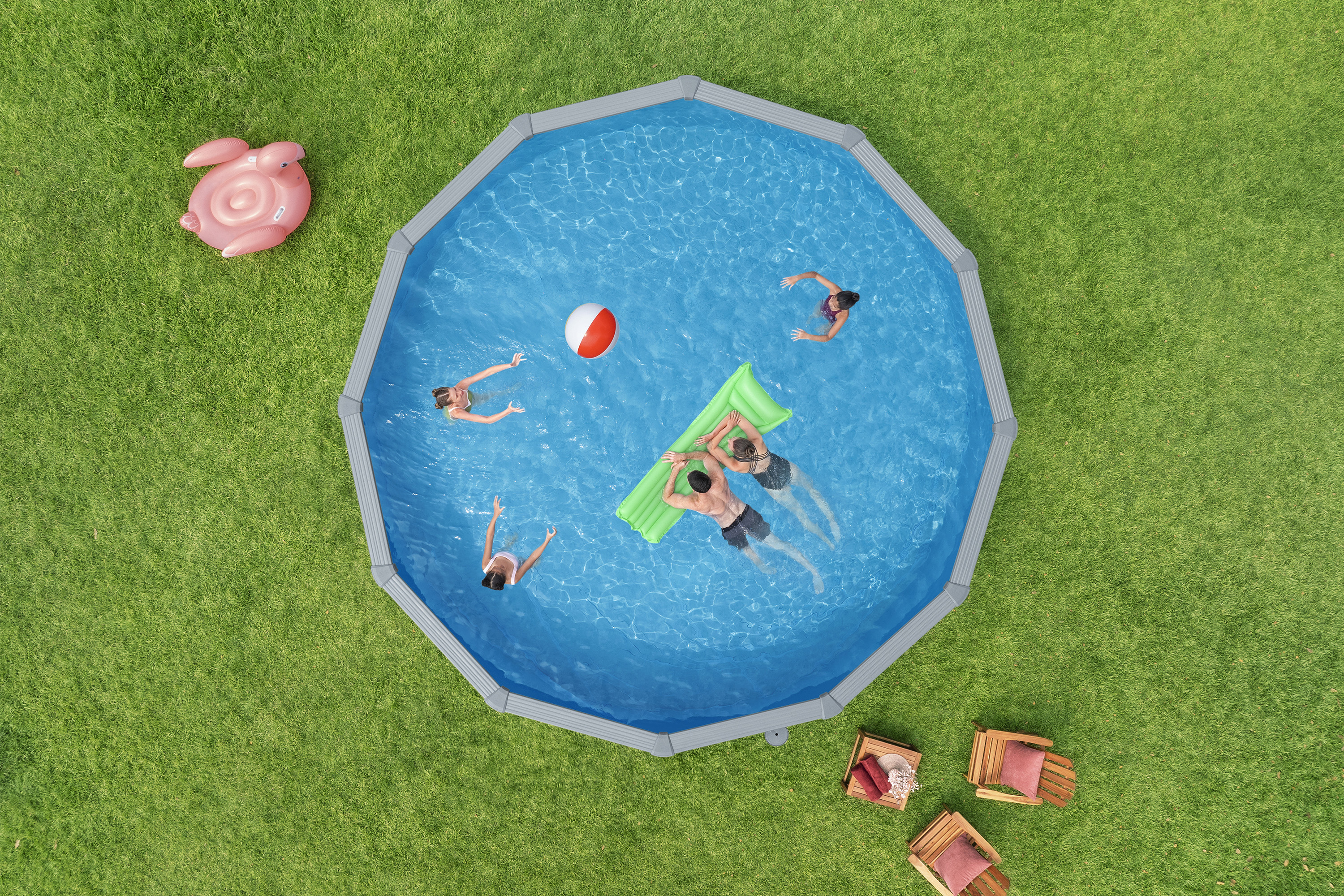 Hydrium™ Stahlwandpool Komplett Set mit Sandfilteranlage Ø 549 x 132 cm, Holz Optik (Grau), rund