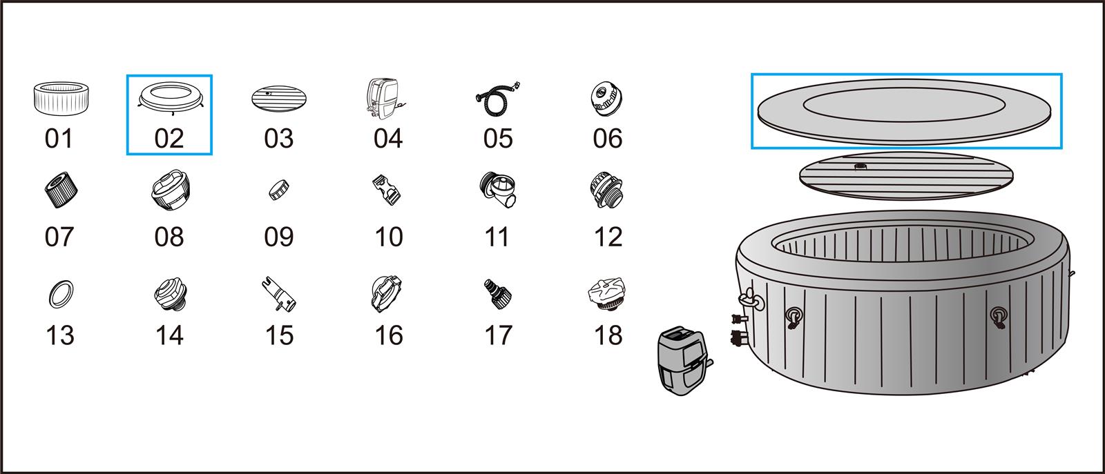 Bestway® Spare Part Leatheroid cover (lightgrey) for LAY-Z-SPA® TahitiAirJet™ Whirlpool Ø 180 cm (2022) Bestway® Spare Part Leatheroid cover (lightgrey) for LAY-Z-SPA® TahitiAirJet™ Whirlpool Ø 180 cm (2022)