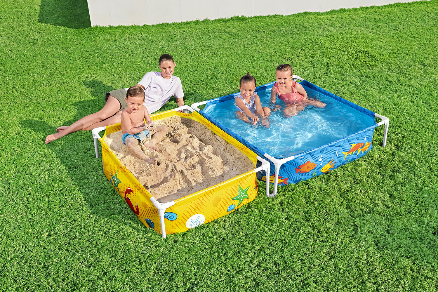 My First Frame Pool mit Sandkasten 213 x 122 x 30,5 cm, buntes Unterwasser-Design, eckig