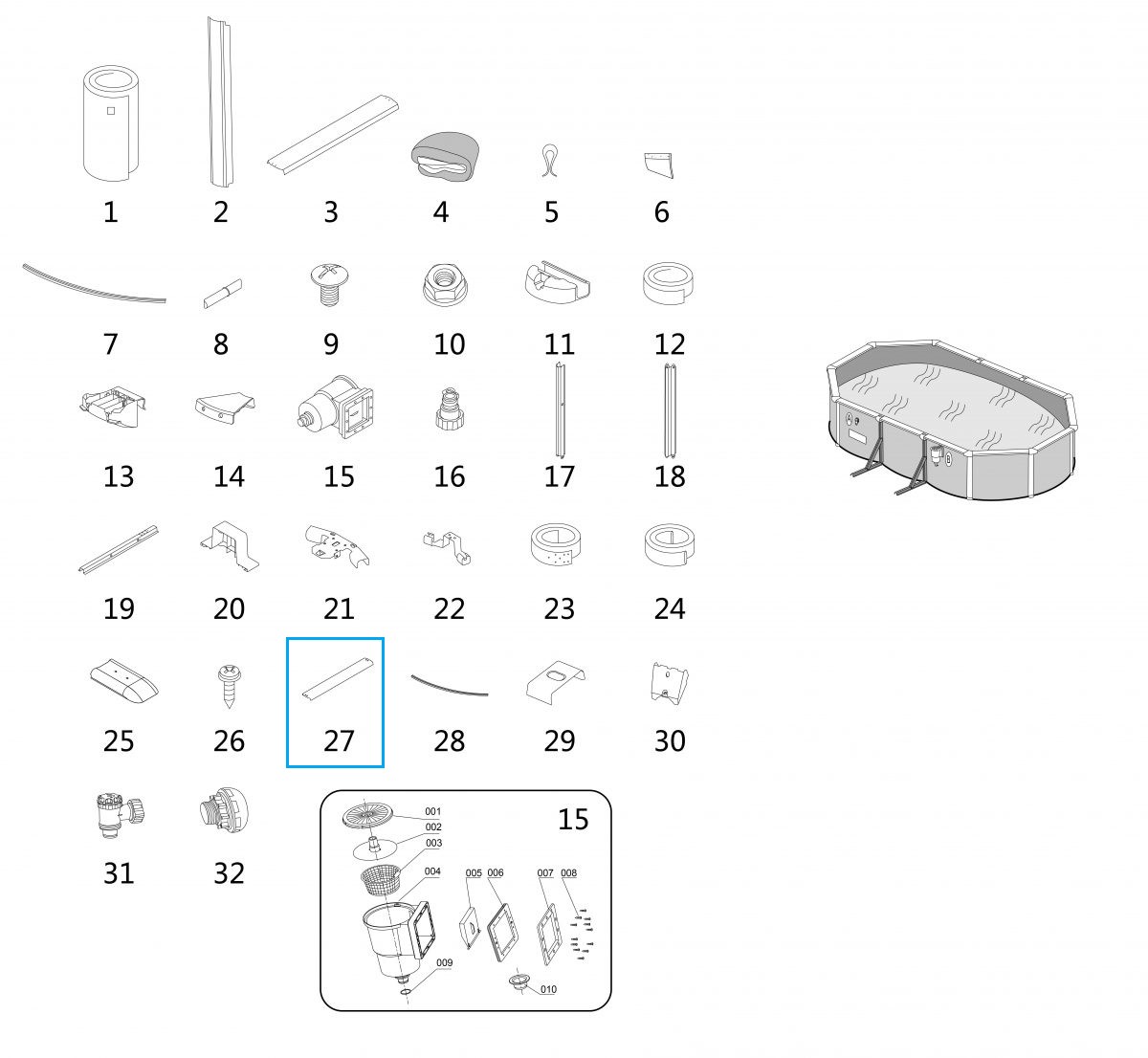 Bestway® Spare Part Vertical Connection for Hydrium™ steel wall pool 500/610 x 360 x 120 cm, oval