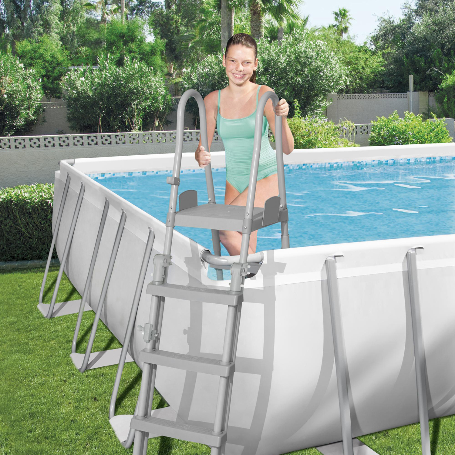 Power Steel™ Frame Pool Komplett-Set mit Sandfilteranlage 732 x 366 x 132 cm, lichtgrau, eckig