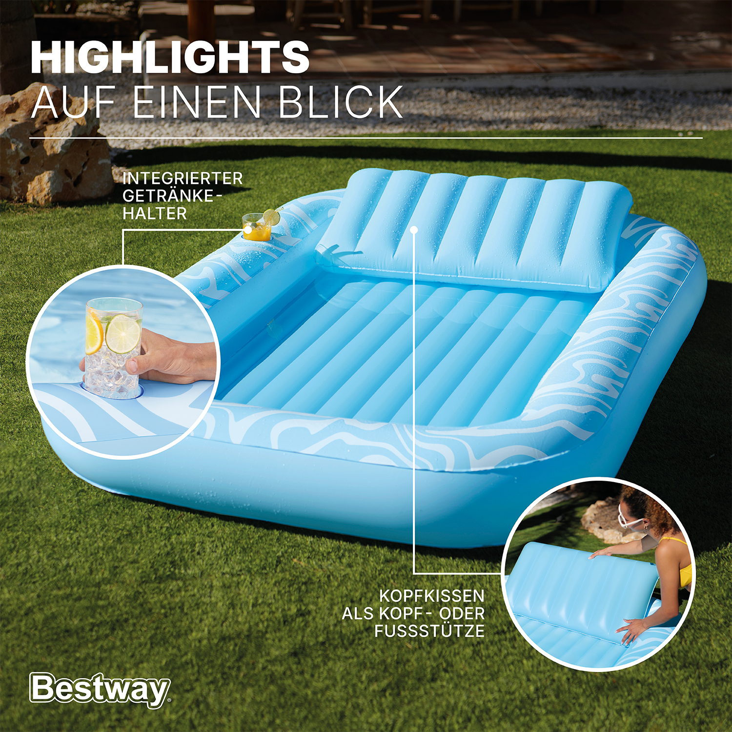 Aufblasbare Sonnenliege Sun Kissed™ 203 x 137 x 25,5 cm 