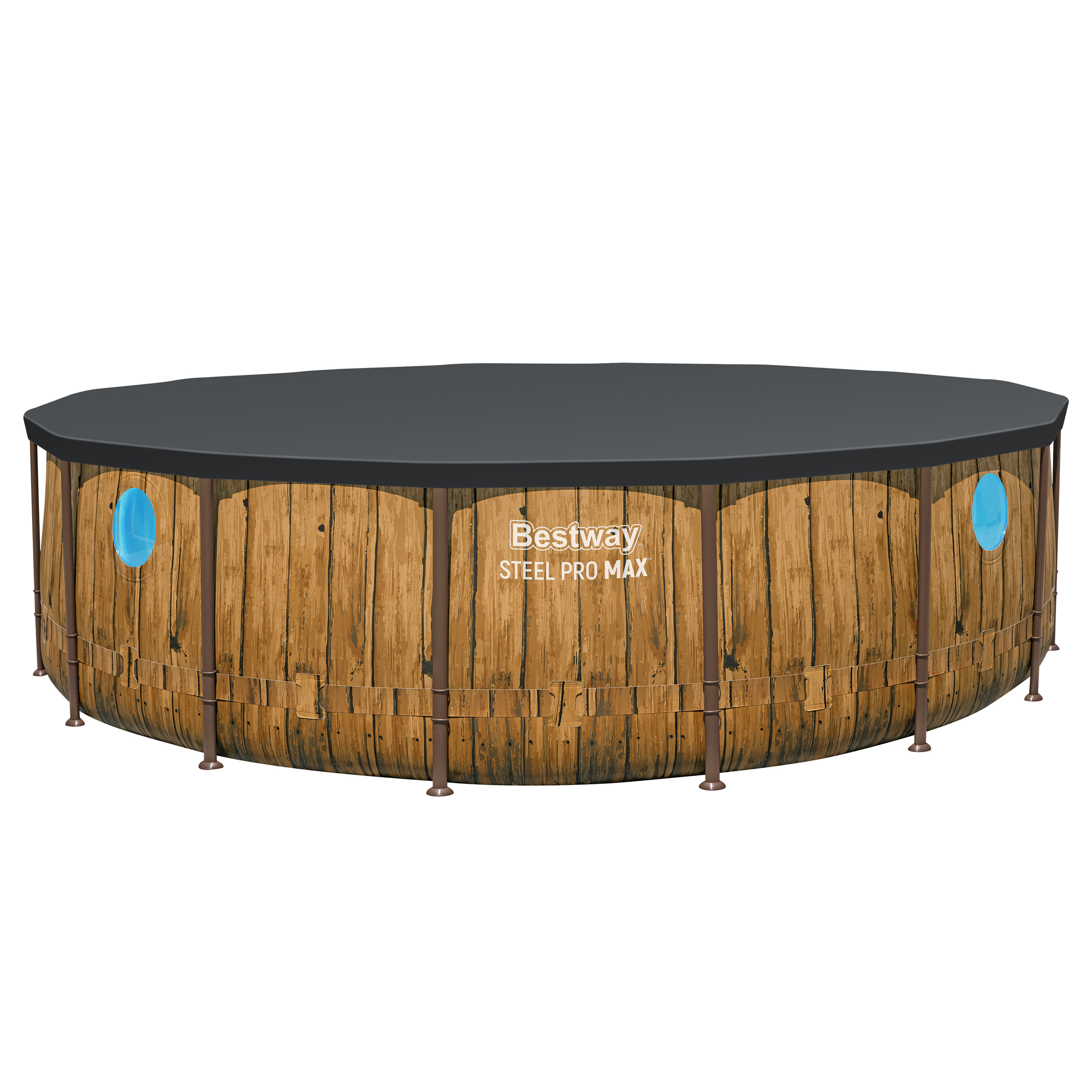 Steel Pro MAX™ Splashview™ Frame Pool Komplett Set mit Filterpumpe Ø 488 x 122 cm, Holz-Optik (Pinie), rund