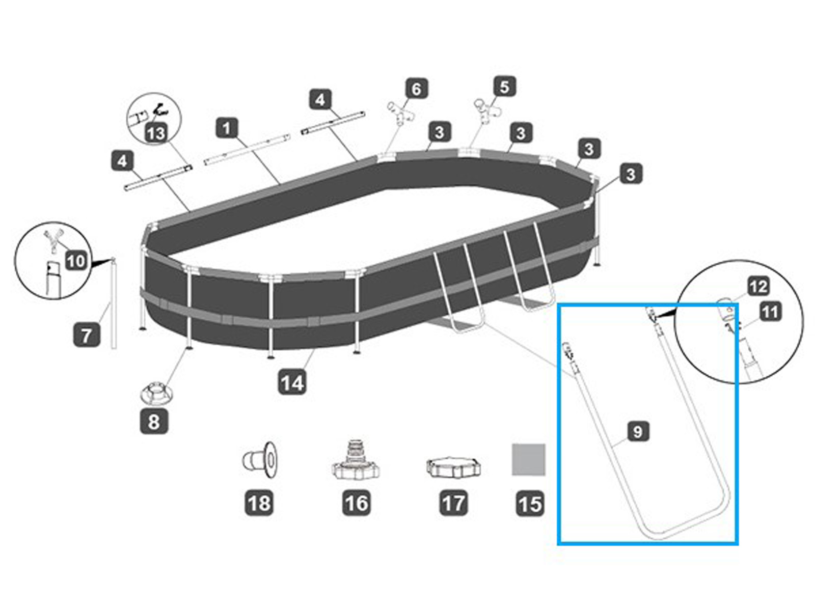 Bestway® Spare Part U-Shaped beam A (grey) for Power Steel™ frame pool 427 x 250 x 100 cm, oval