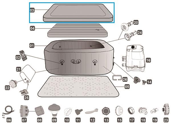 Bestway® Spare Part Lay-Z-Spa 79" x 79" x 31.5"/2.01m x 2.01m x 80cm Maldives Top Leatheroid Cover