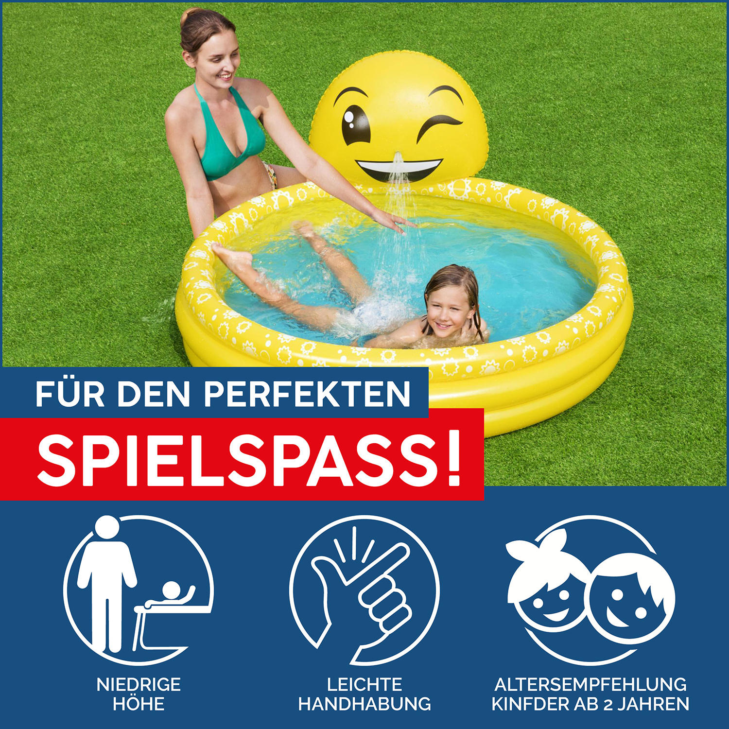 Bestway® 65" x 57" x 27"/1.65m x 1.44m x 69cm Summer Smiles Sprayer Pool