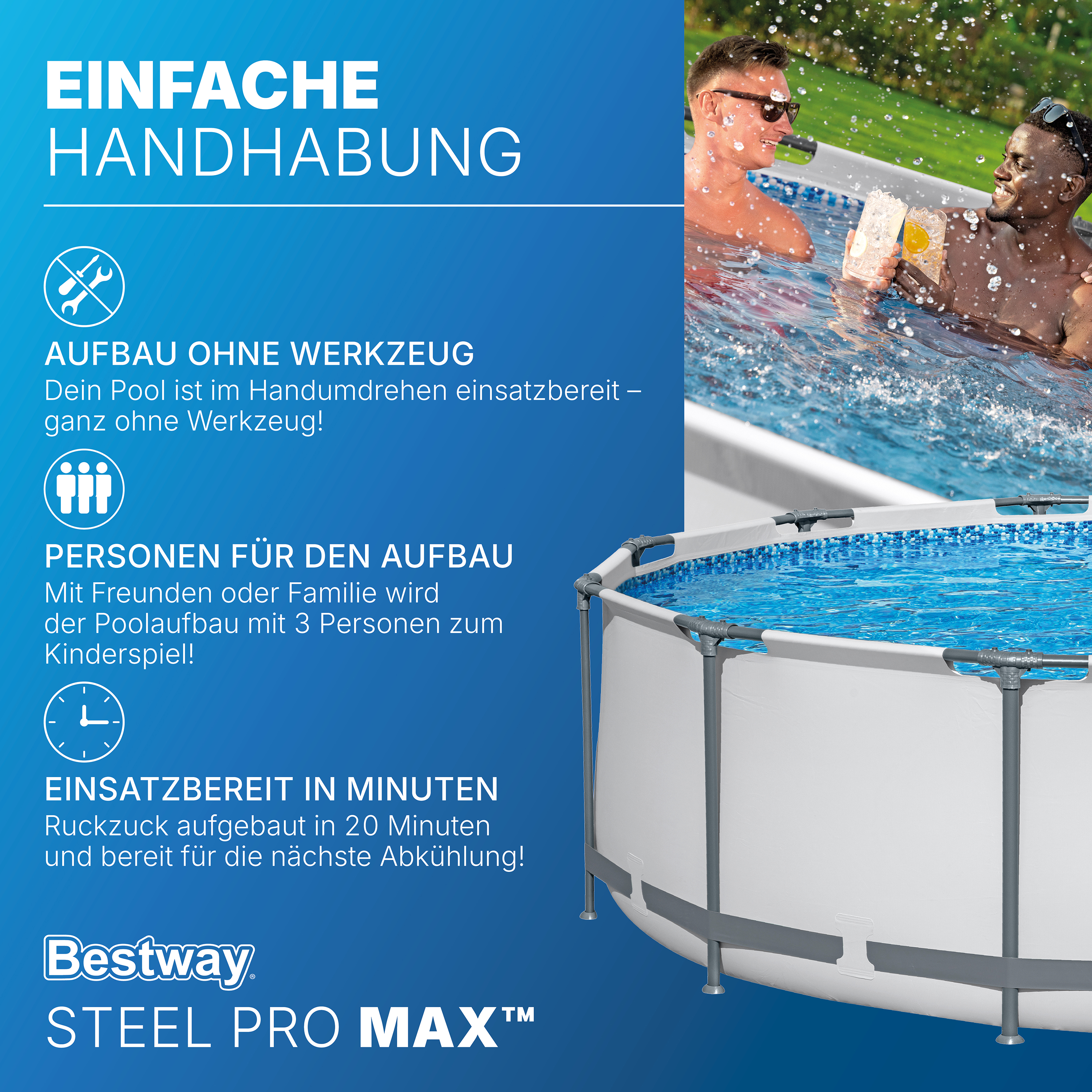 Steel Pro MAX™ Solo Pool ohne Zubehör Ø 366 x 100 cm, lichtgrau, rund