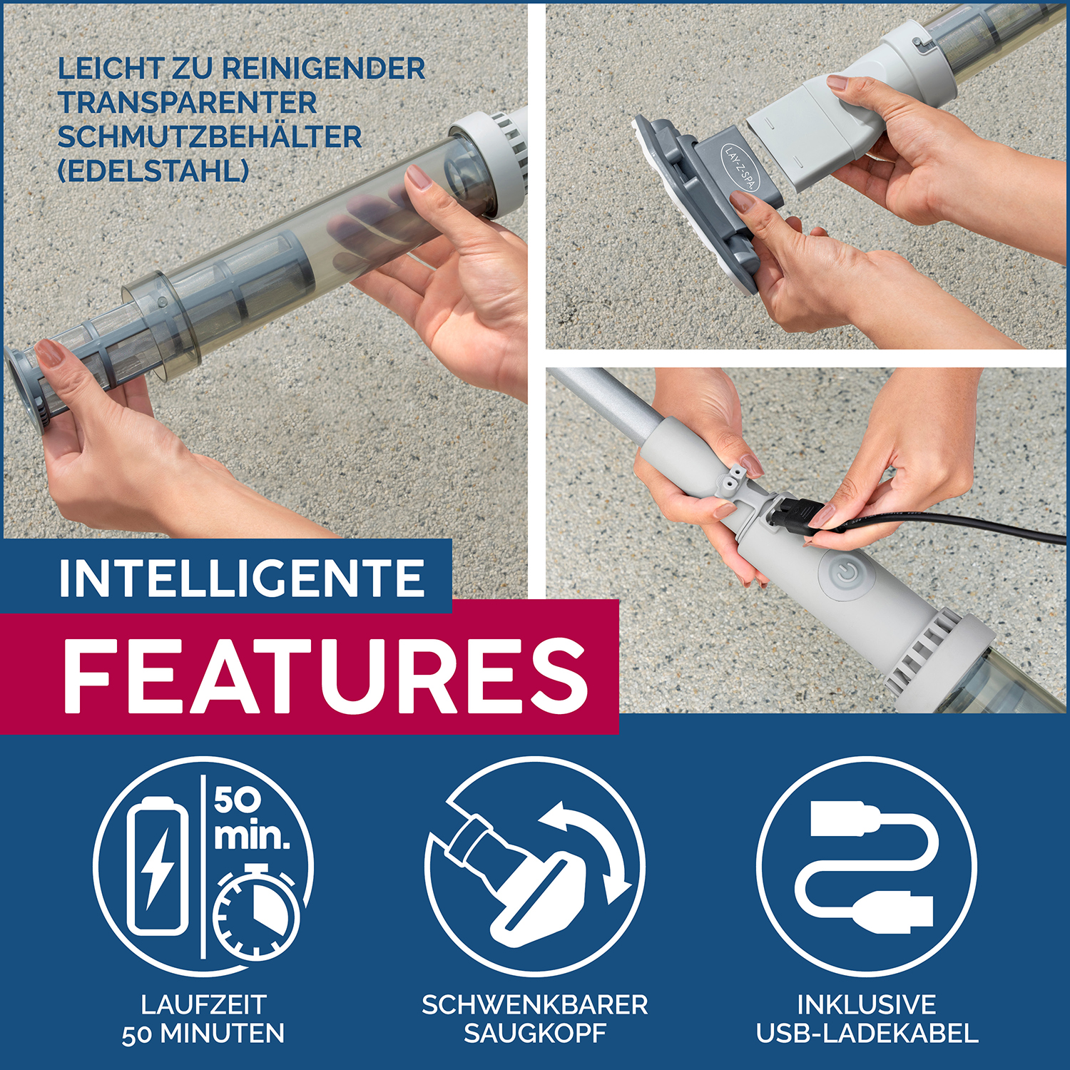 LAY-Z-SPA® Xtras akkubetriebener Pool- und Whirlpoolsauger 150 x 16,8 x 9,6 cm LAY-Z-SPA® Xtras akkubetriebener Pool- und Whirlpoolsauger 150 x 16,8 x 9,6 cm