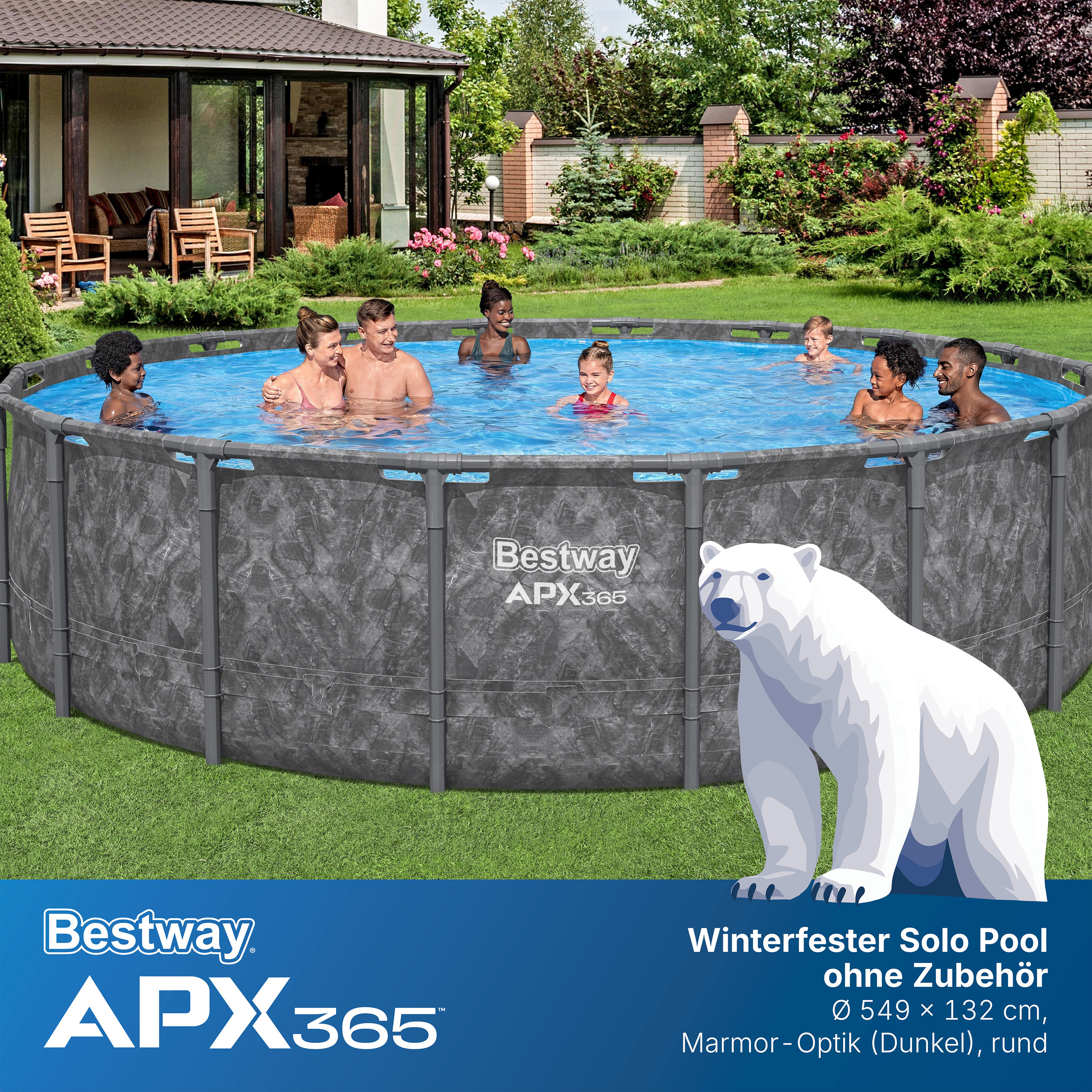 APX365™ Winterfester Solo Pool ohne Zubehör Ø 549 x 132 cm, Marmor-Optik (Dunkel), rund