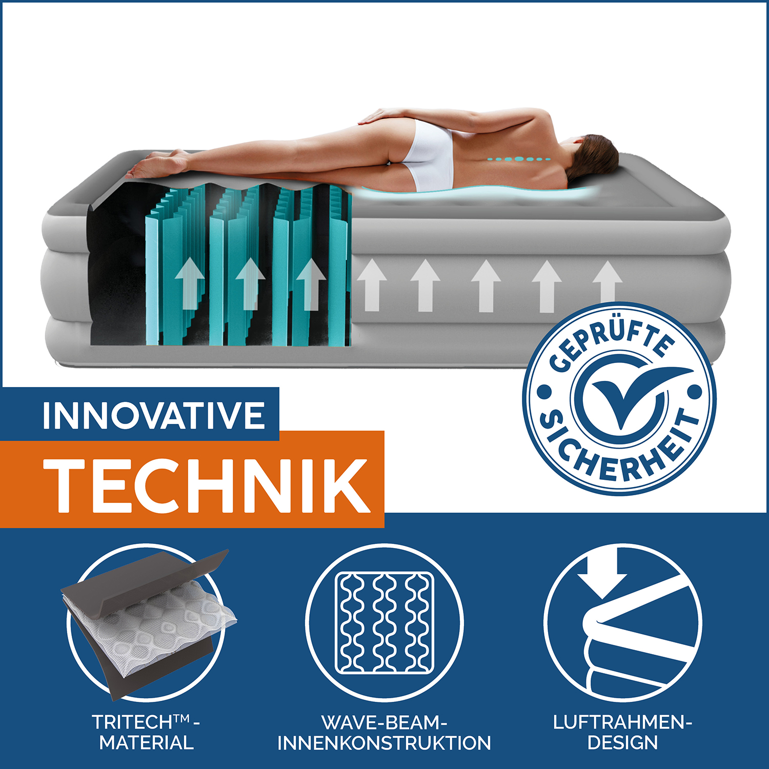 TriTech™ Doppelluftbett mit antimikrobieller Oberfläche & integrierter Elektropumpe 203 x 152 x 46 cm