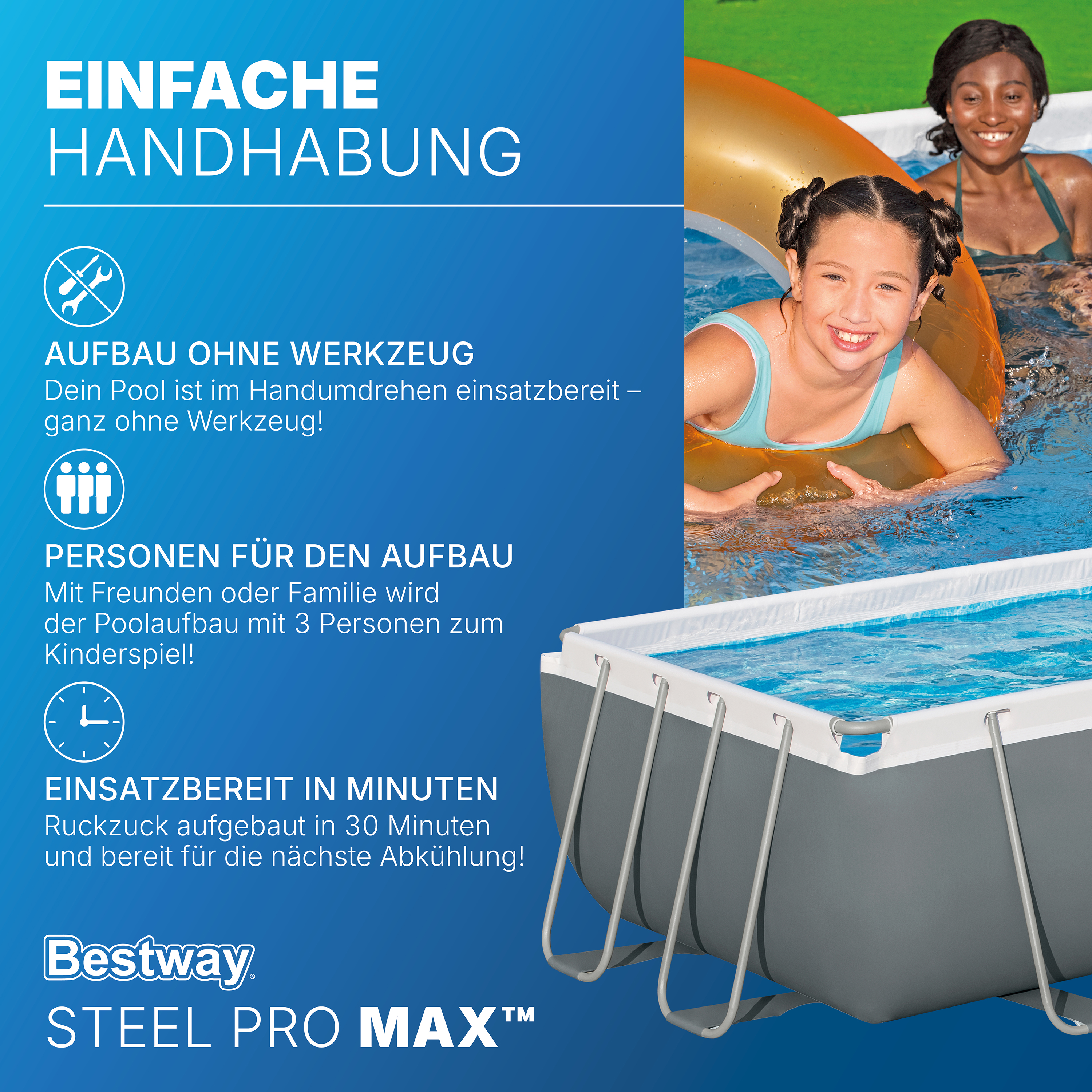 Steel Pro MAX™ Solo Pool ohne Zubehör 404 x 201 x 100 cm, grau, eckig