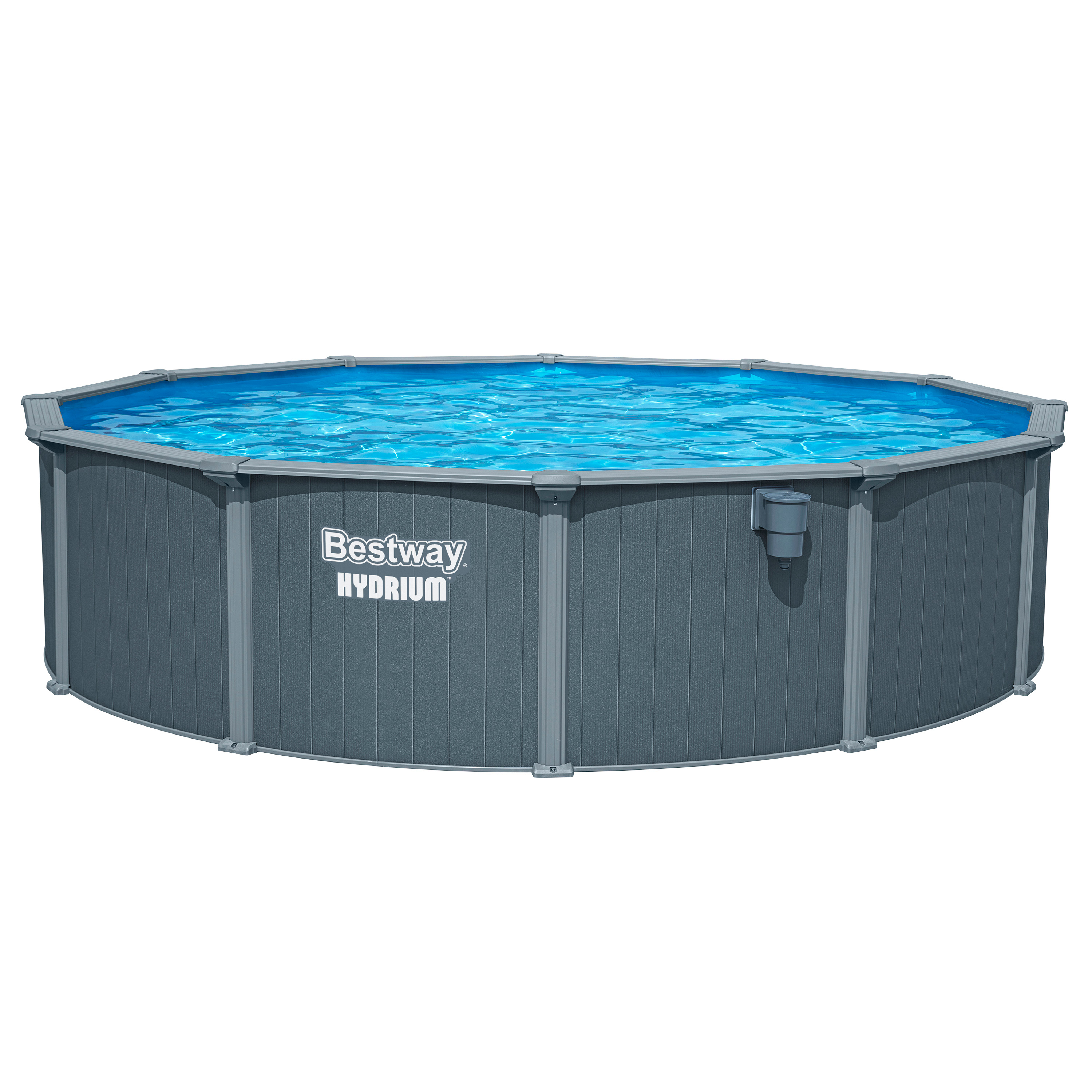 Hydrium™ Stahlwandpool Komplett Set mit Sandfilteranlage Ø 549 x 132 cm, Holz Optik (Grau), rund
