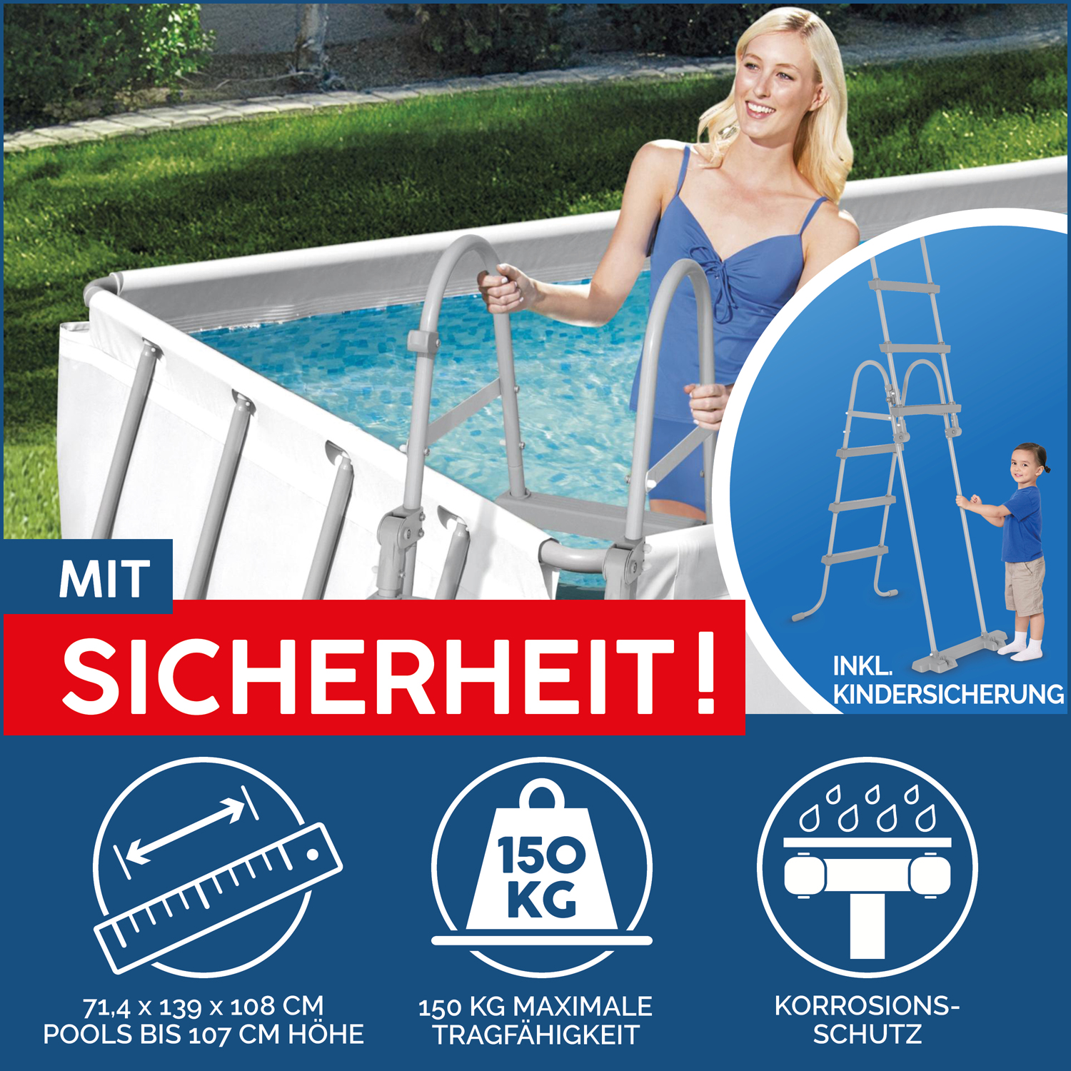 Power Steel™ Frame Pool-Set mit Filterpumpe 404 x 201 x 100 cm , lichtgrau, eckig