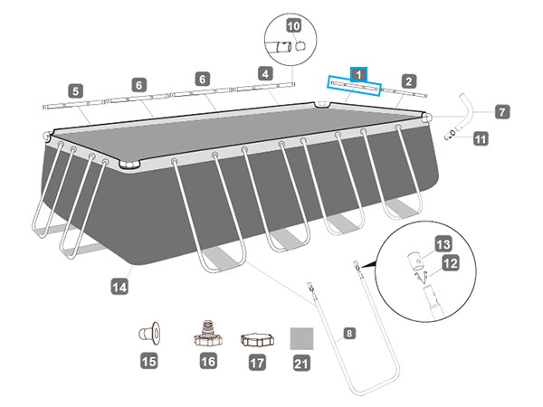 Bestway® Spare Part Top rail A (grey) for Power Steel™ pool 488 x 244 x 122 cm, angular