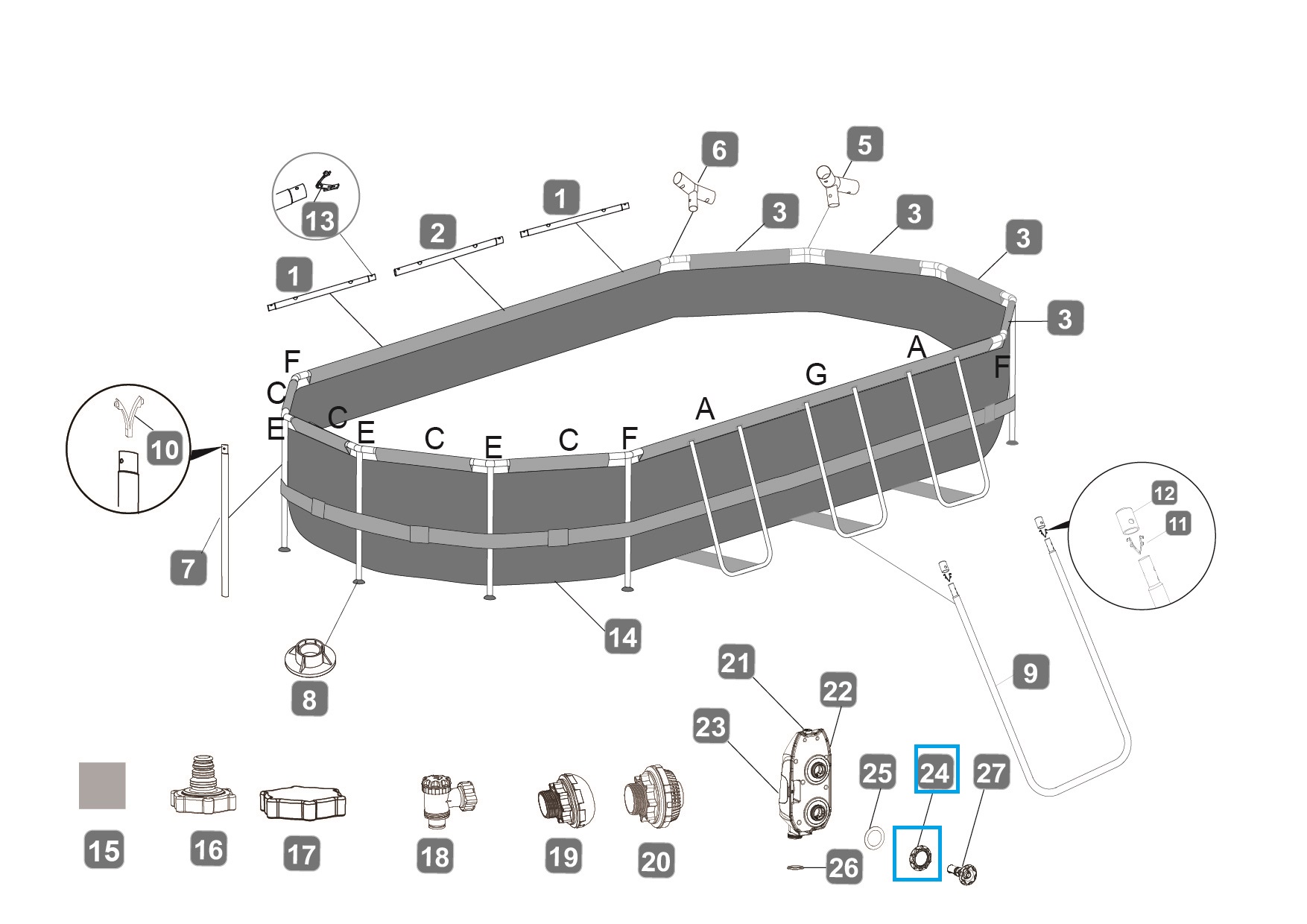 Bestway® Spare Part Fixed nut (grey) for Power Steel™ Comfort Jet Series™ console Bestway® Spare Part Fixed nut (grey) for Power Steel™ Comfort Jet Series™ console
