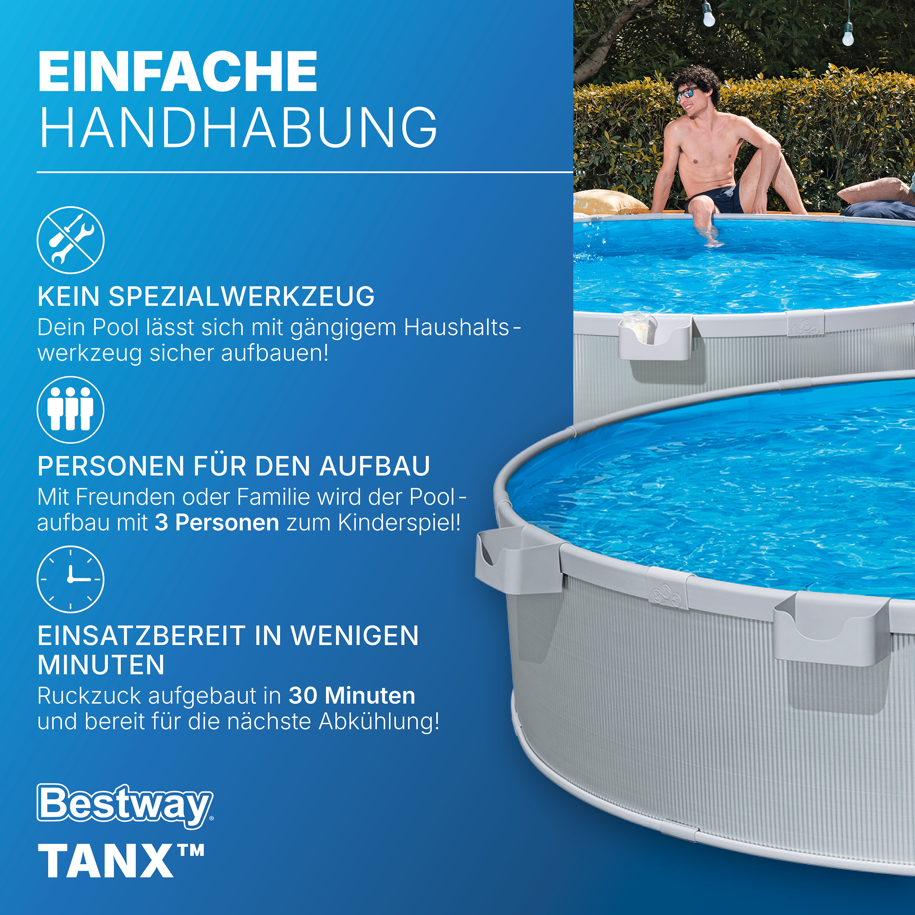 Tanx™ Stahlwandpool Set mit Filterpumpe Ø 305 x 61 cm, grau, rund