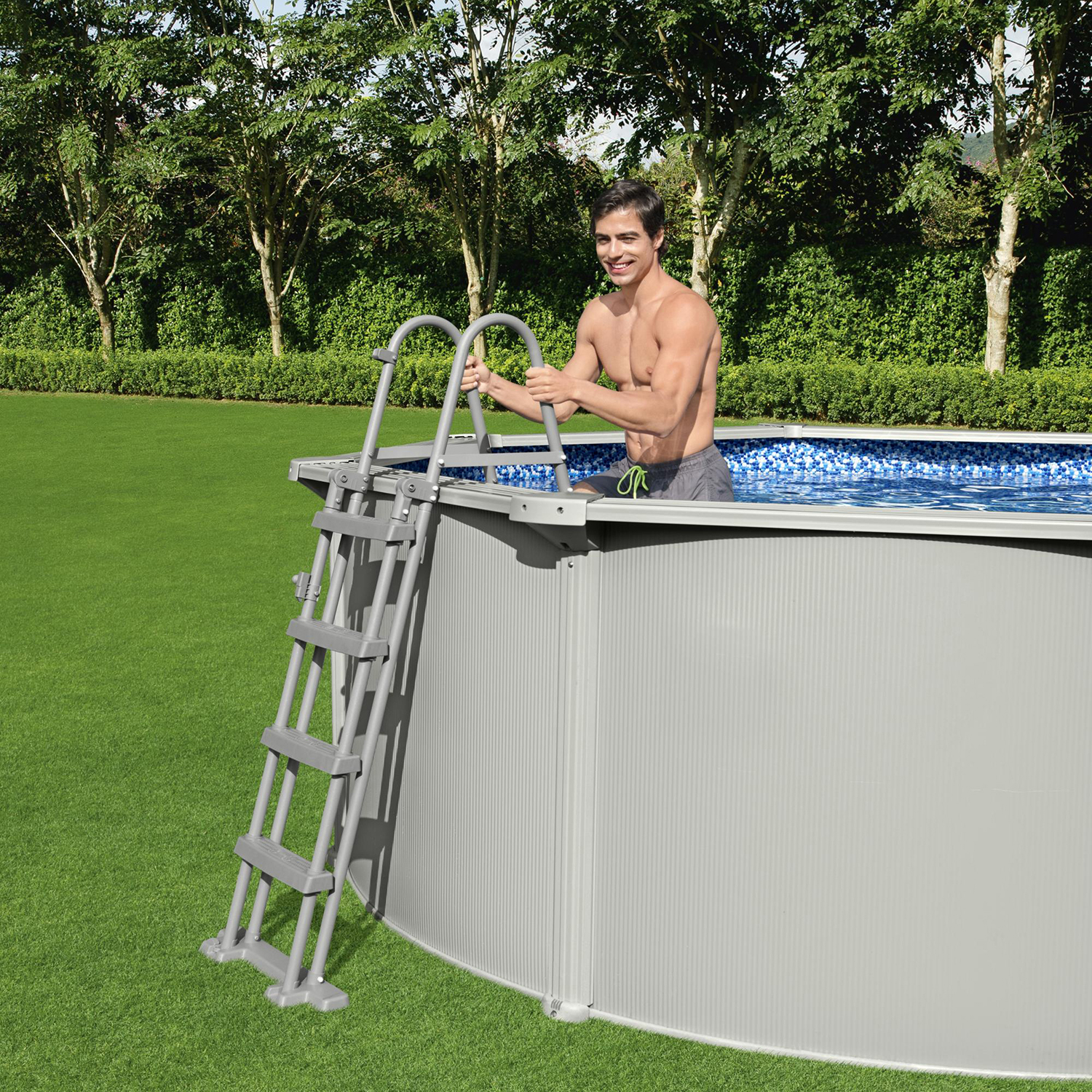 Hydrium™ Stahlwandpool Komplett-Set mit Sandfilteranlage Ø 300 x 120 cm, granitgrau, rund