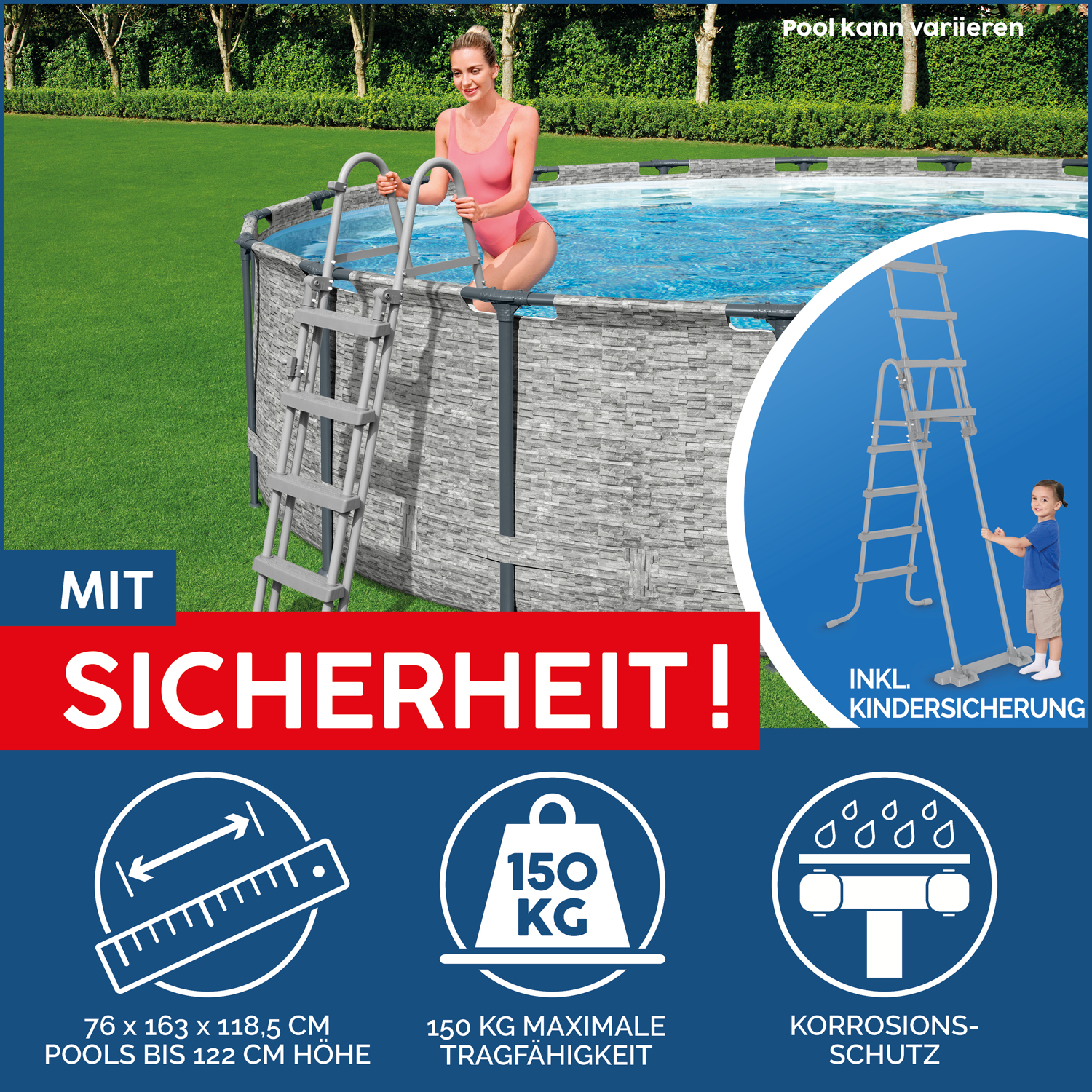 Power Steel™ Frame Pool Komplett-Set mit Filterpumpe 610 x 366 x 122 cm , Holz-Optik (Mooreiche), oval