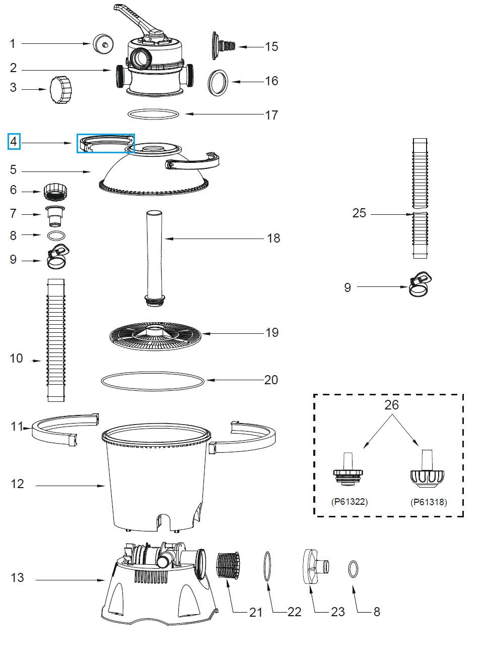 Bestway® Spare Part Top flange clamp for Flowclear™ sand filter unit (58515, 58634) Bestway® Spare Part Top flange clamp for Flowclear™ sand filter unit (58515, 58634)