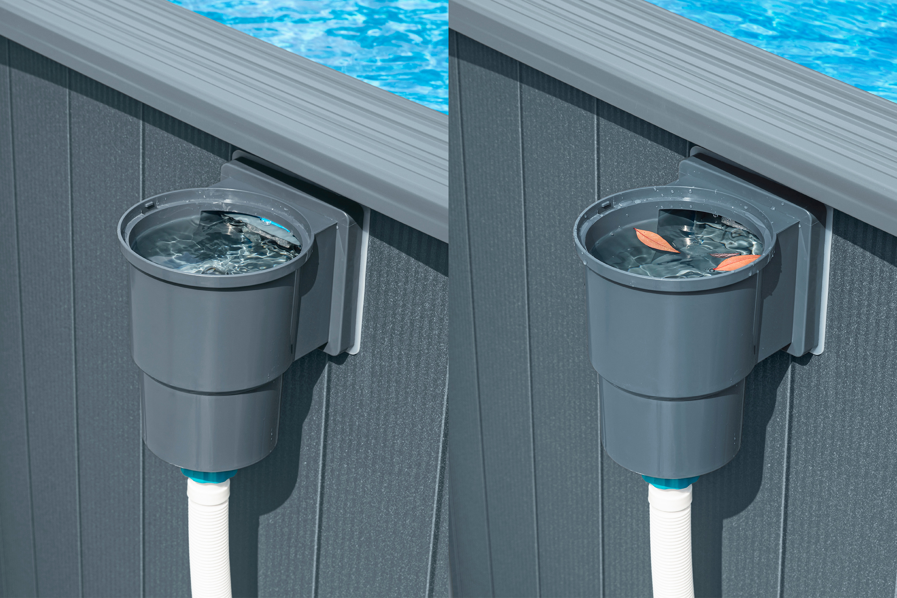 Hydrium™ Stahlwandpool Komplett Set mit Sandfilteranlage 732 x 366 x 132 cm, Holz Optik (Grau), oval