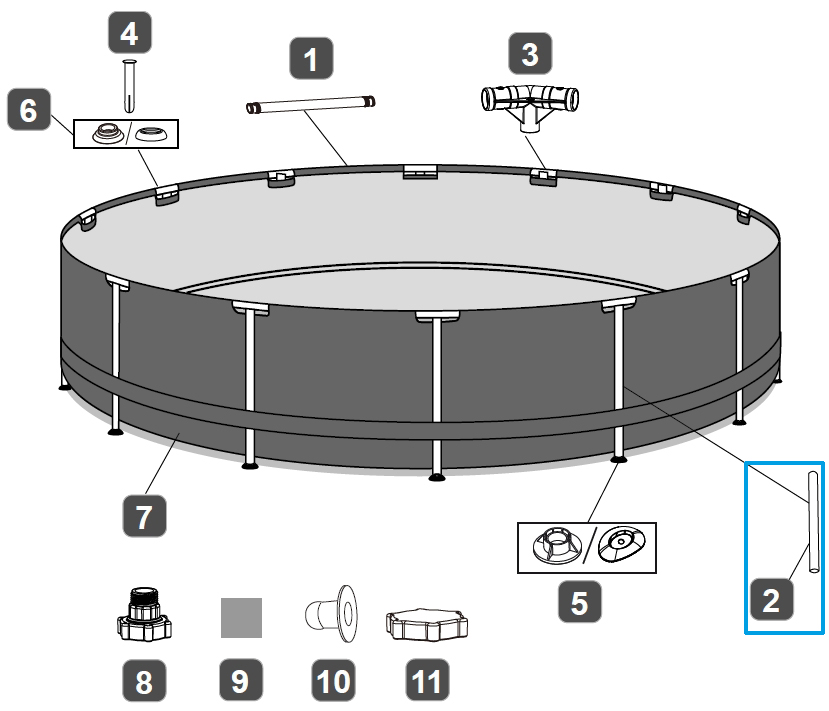 Bestway® Spare Part Vertical pool leg (grey) for Steel Pro MAX™ pool 305/366 x 76 cm, round Bestway® Spare Part Vertical pool leg (grey) for Steel Pro MAX™ pool 305/366 x 76 cm, round