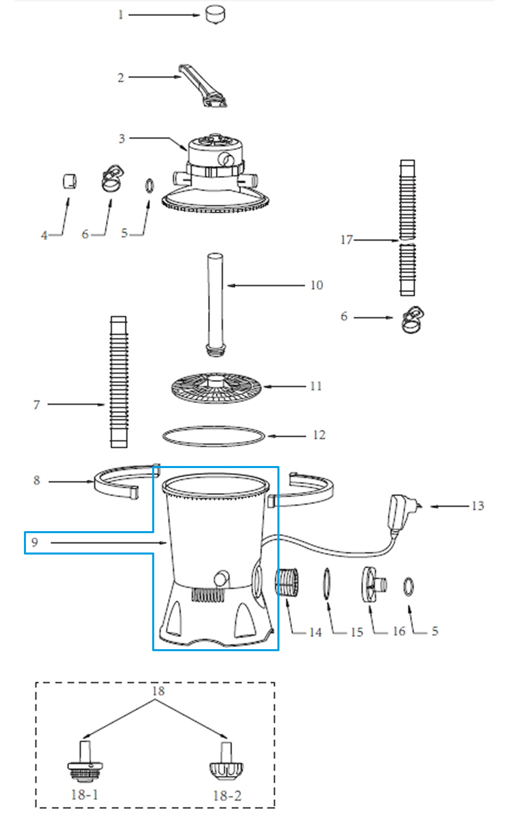 Bestway® Spare Part Pump tank base, motor and Tank for Flowclear™ sand filter unit  (2.006 l/h | GS)