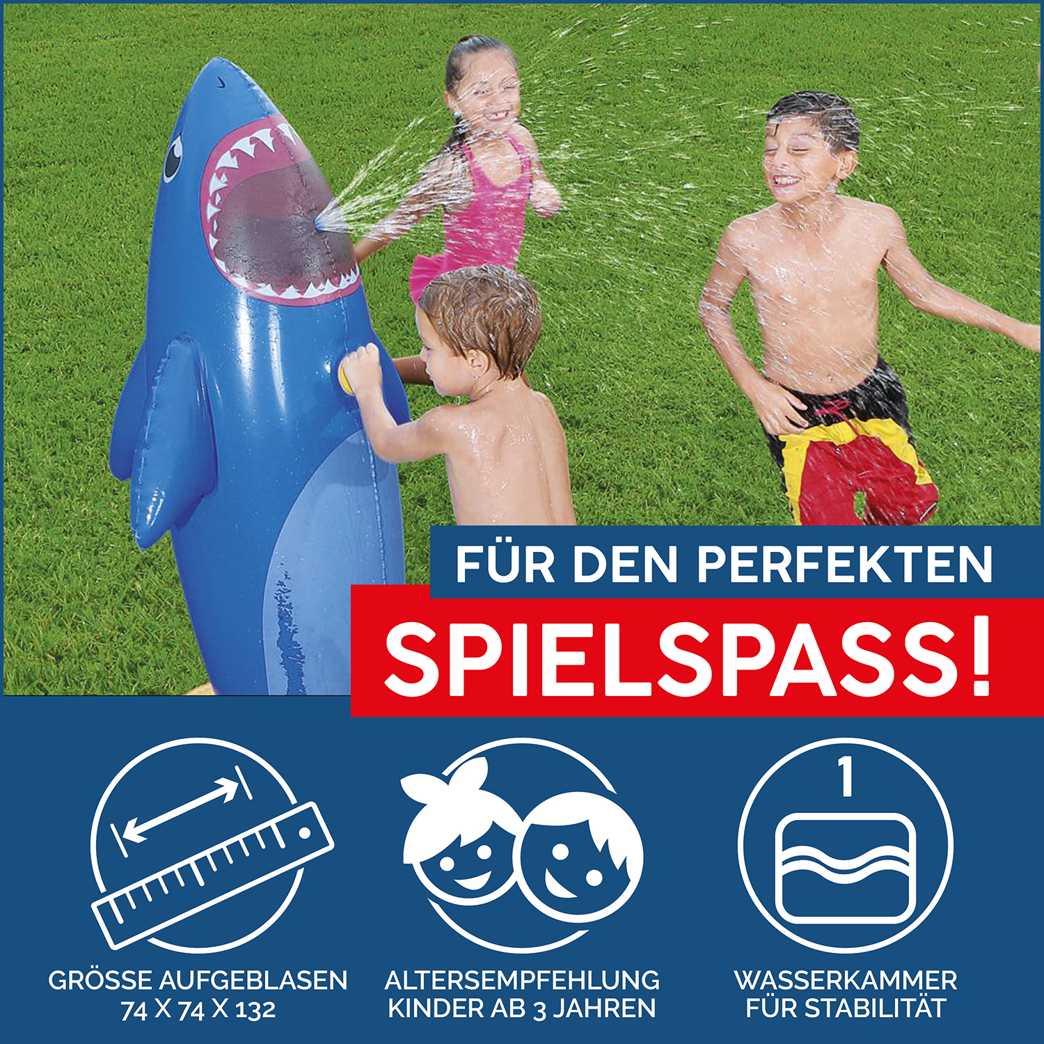6942138956276.PT42 Aufblasbarer Wassersprinkler „Hai“ 74 x 74 x 132 cm