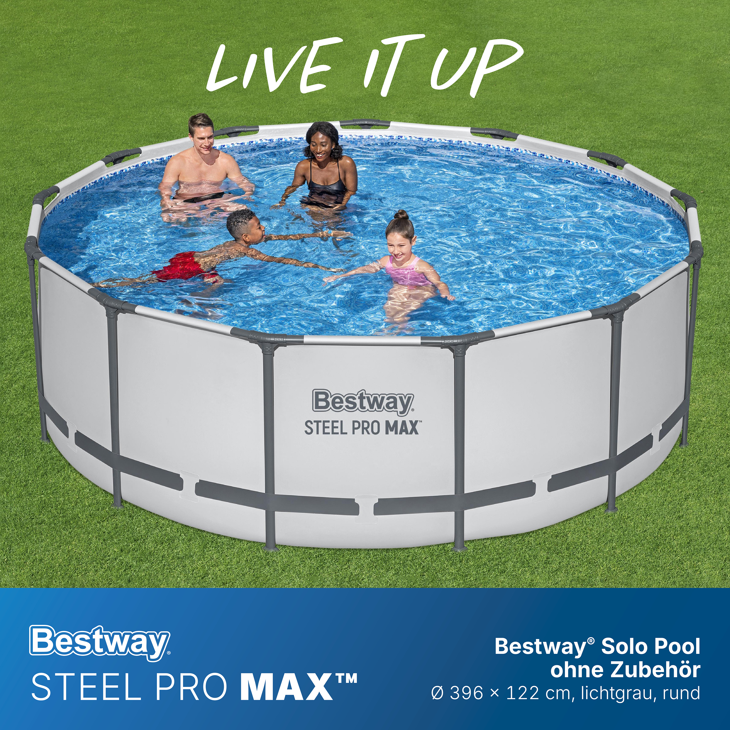 Steel Pro MAX™ Solo Pool ohne Zubehör Ø 396 x 122 cm, lichtgrau, rund