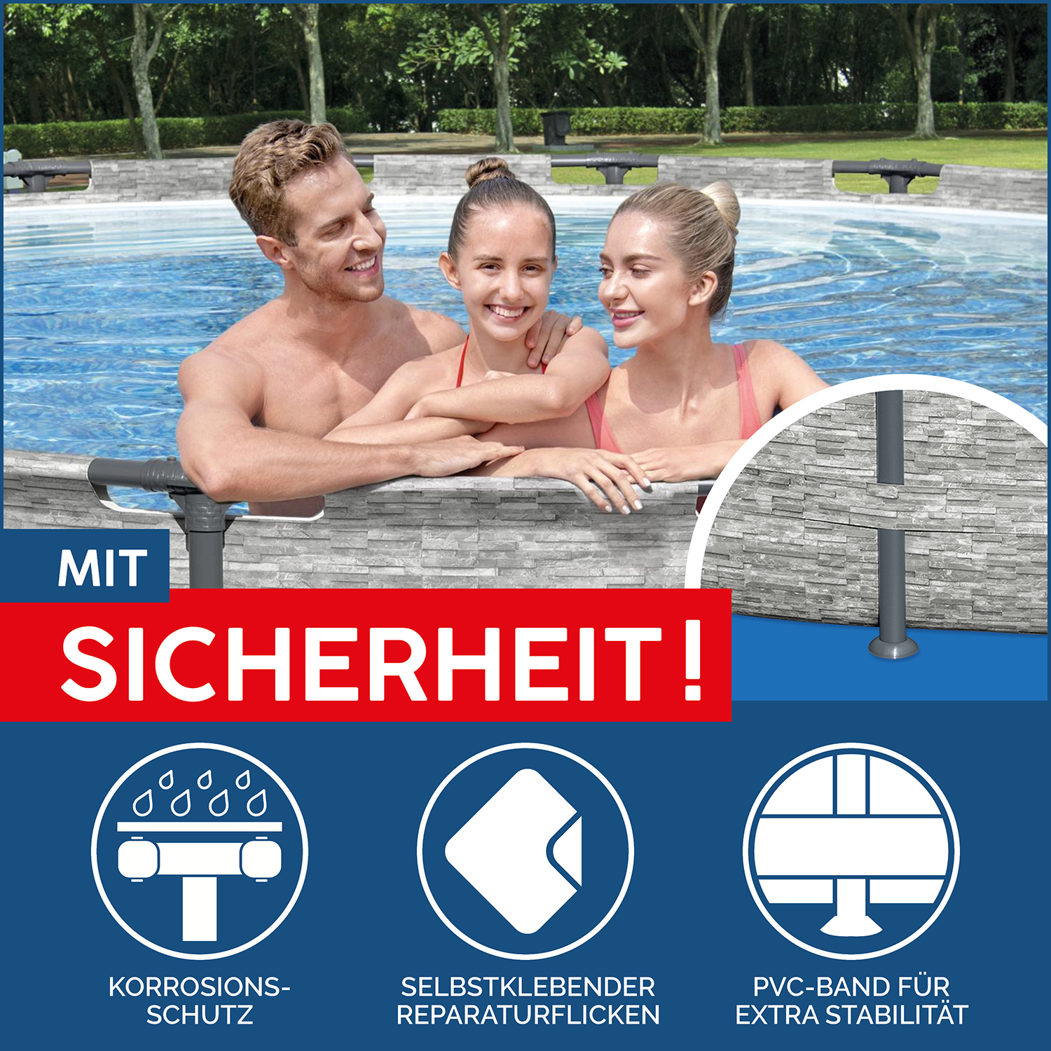 Steel Pro MAX™ Solo Pool ohne Zubehör Ø 549 x 122 cm, Steinwand-Optik (Cremegrau), rund