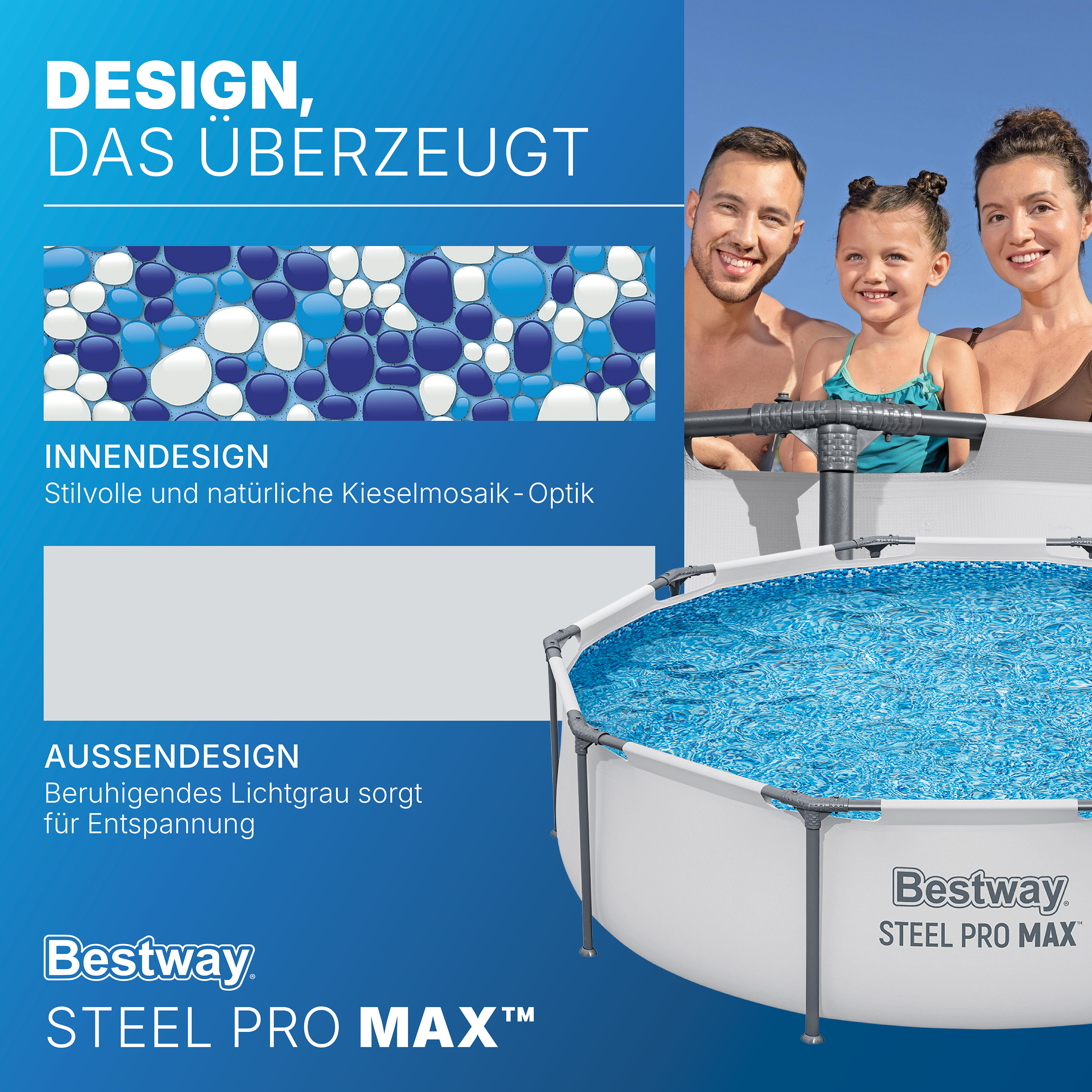 Steel Pro MAX™ Frame Pool Set mit Filterpumpe Ø 305 x 76 cm, lichtgrau, rund