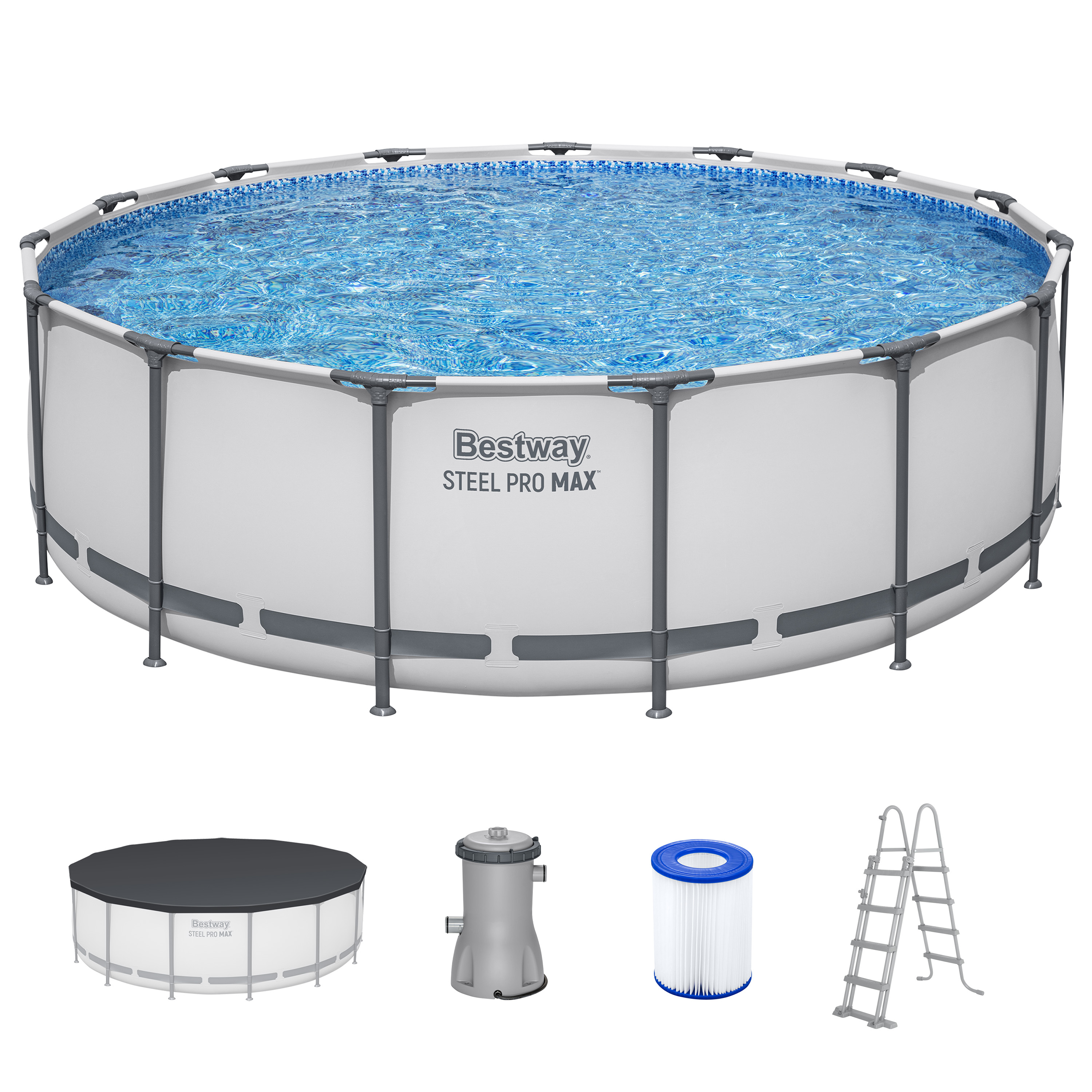 Steel Pro MAX™ Frame Pool Komplett Set mit Filterpumpe Ø 457 x 122 cm, lichtgrau, rund