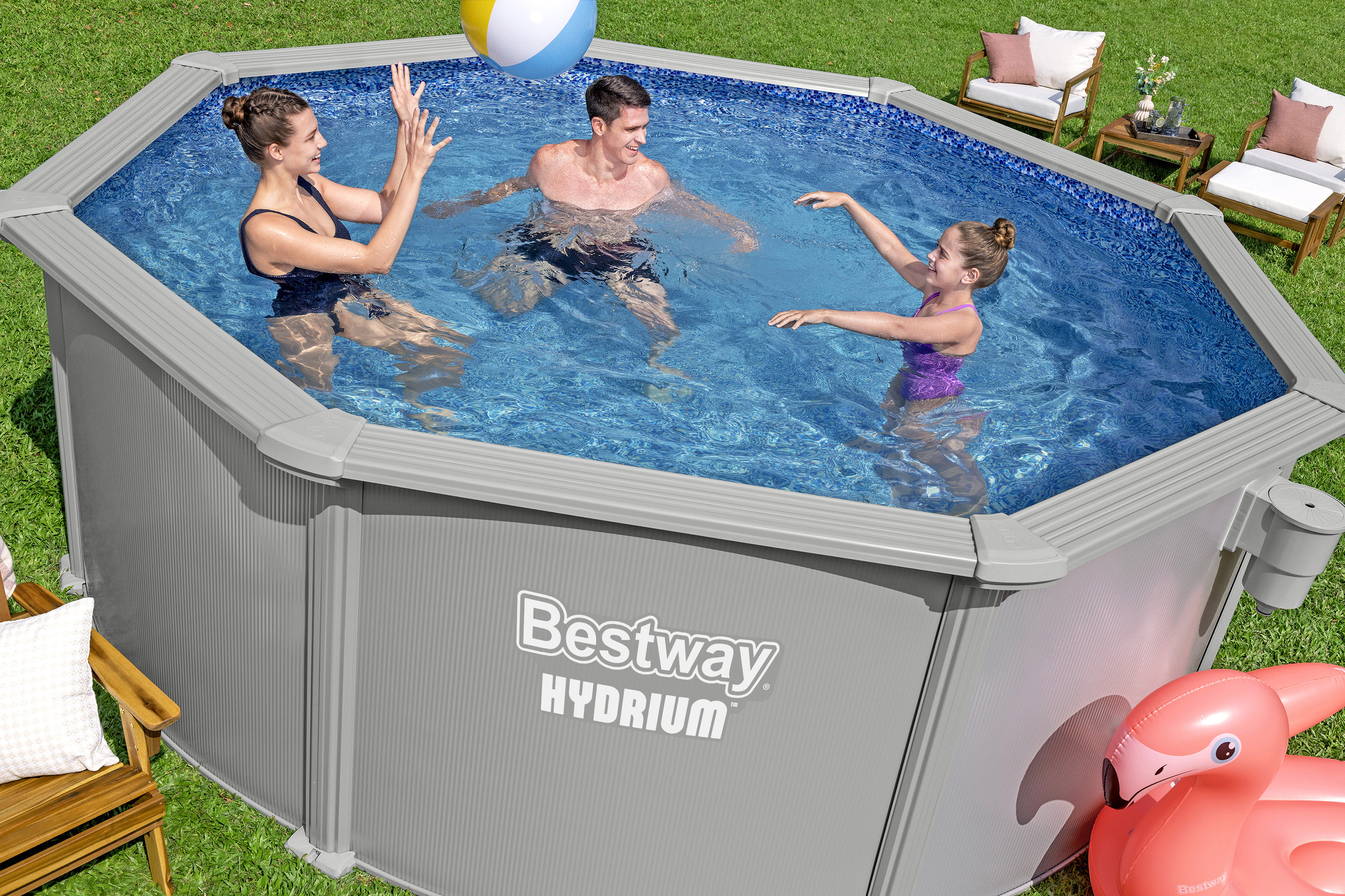 Hydrium™ Stahlwandpool Komplett Set mit Sandfilteranlage Ø 366 x 122 cm , granitgrau, rund