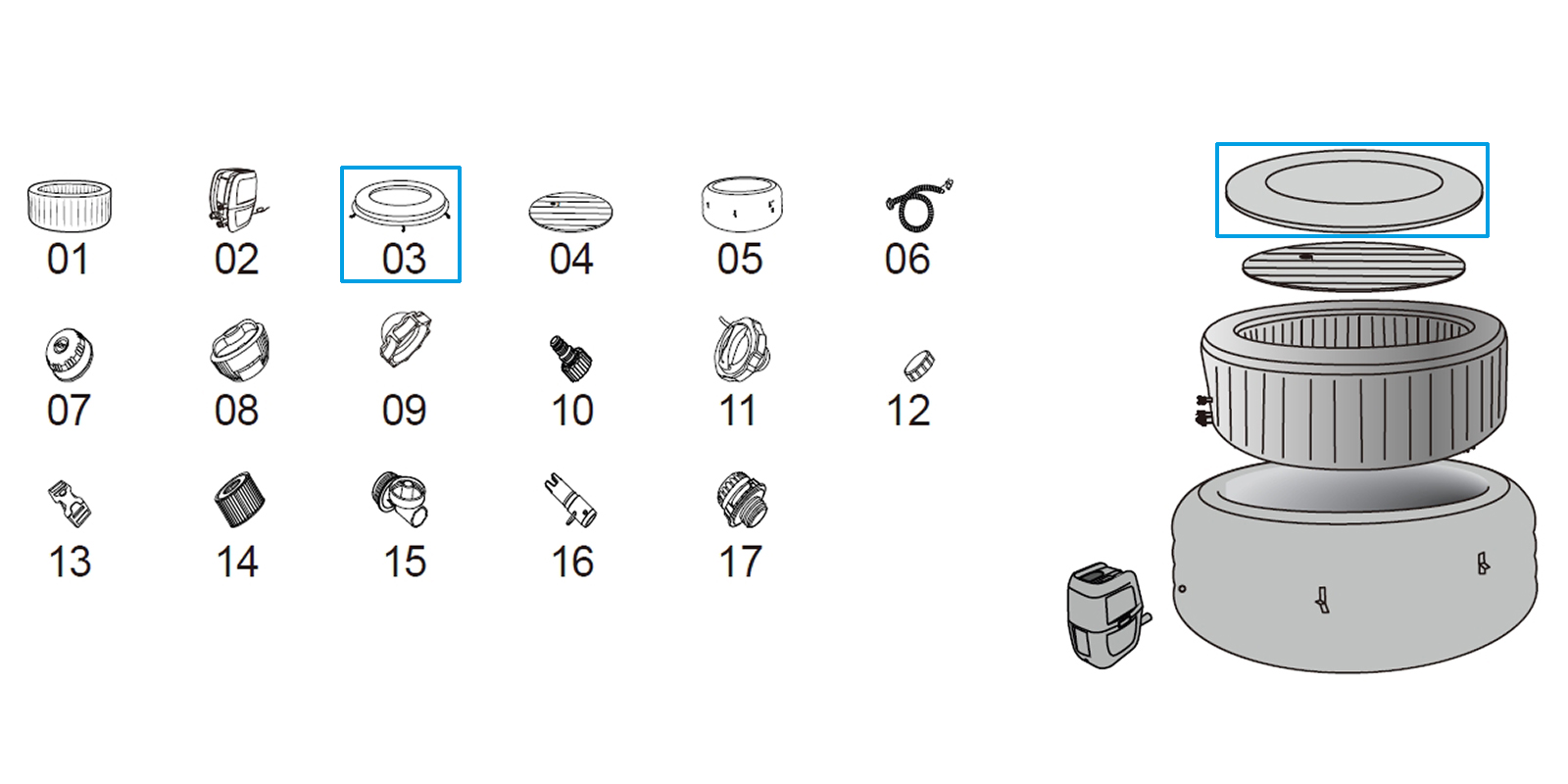 Bestway® Spare Part Leatheroid cover stone optics for LAY-Z-SPA® Budapest AirJet™ Ø 196x66 cm (2023) Bestway® Spare Part Leatheroid cover stone optics for LAY-Z-SPA® Budapest AirJet™ Ø 196x66 cm (2023)