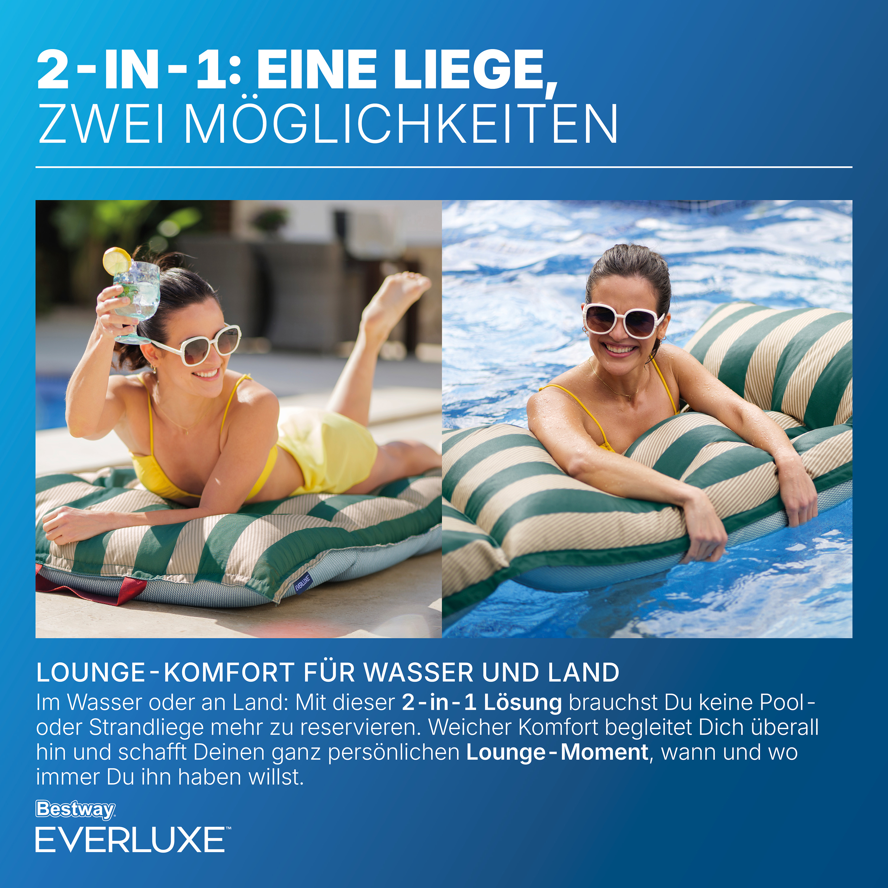 Everluxe™ Poolliege mit Textiloberfläche und EPS-Perlen-Füllung, 183 x 90 x 20 cm