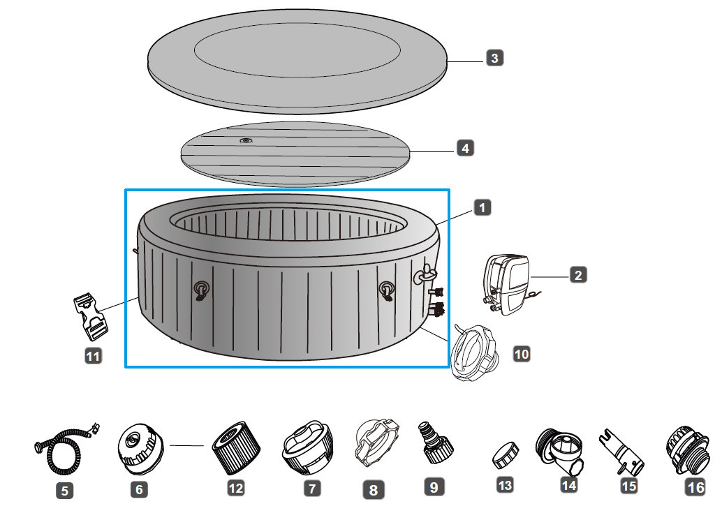 Bestway® Spare Part Liner (graphite) LAY-Z-SPA® Santorini HydroJet™ Ø 216 x 80 cm